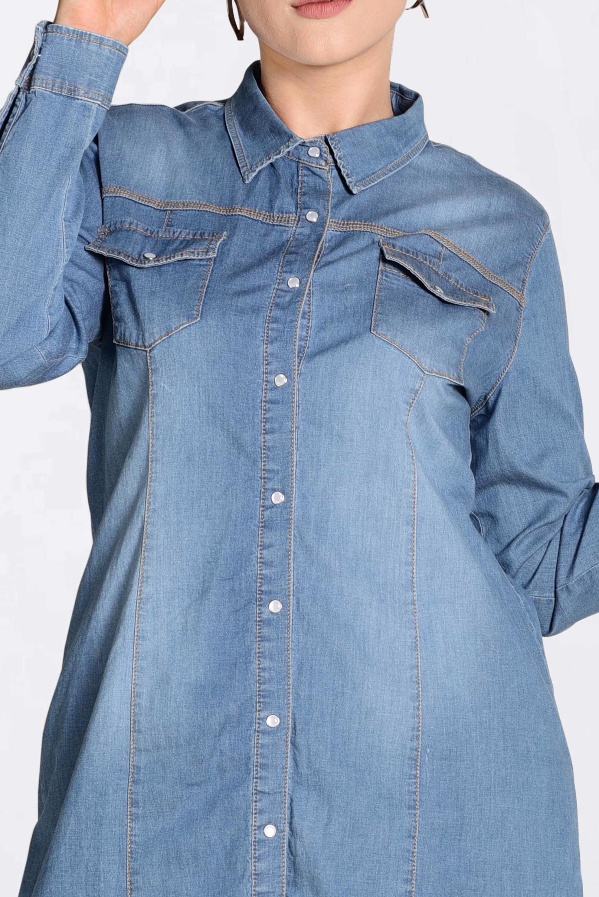 Tesettür giyim MAVİ ÇITÇITLI DENİM TUNİK 4236