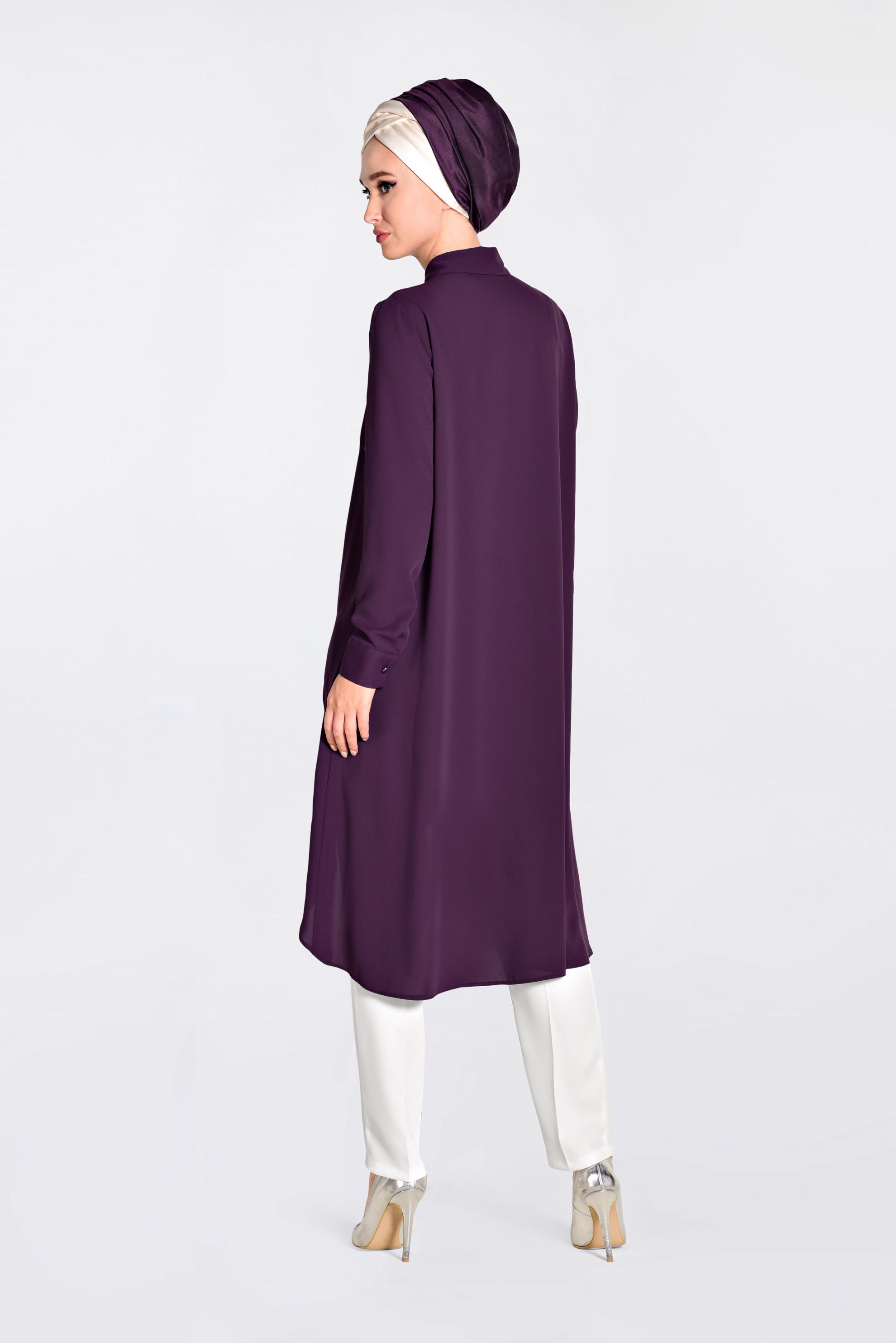 Tesettür giyim MOR GÜPÜR VE BONCUK İŞLEMELİ GENİŞ KESİM TUNİK 4237