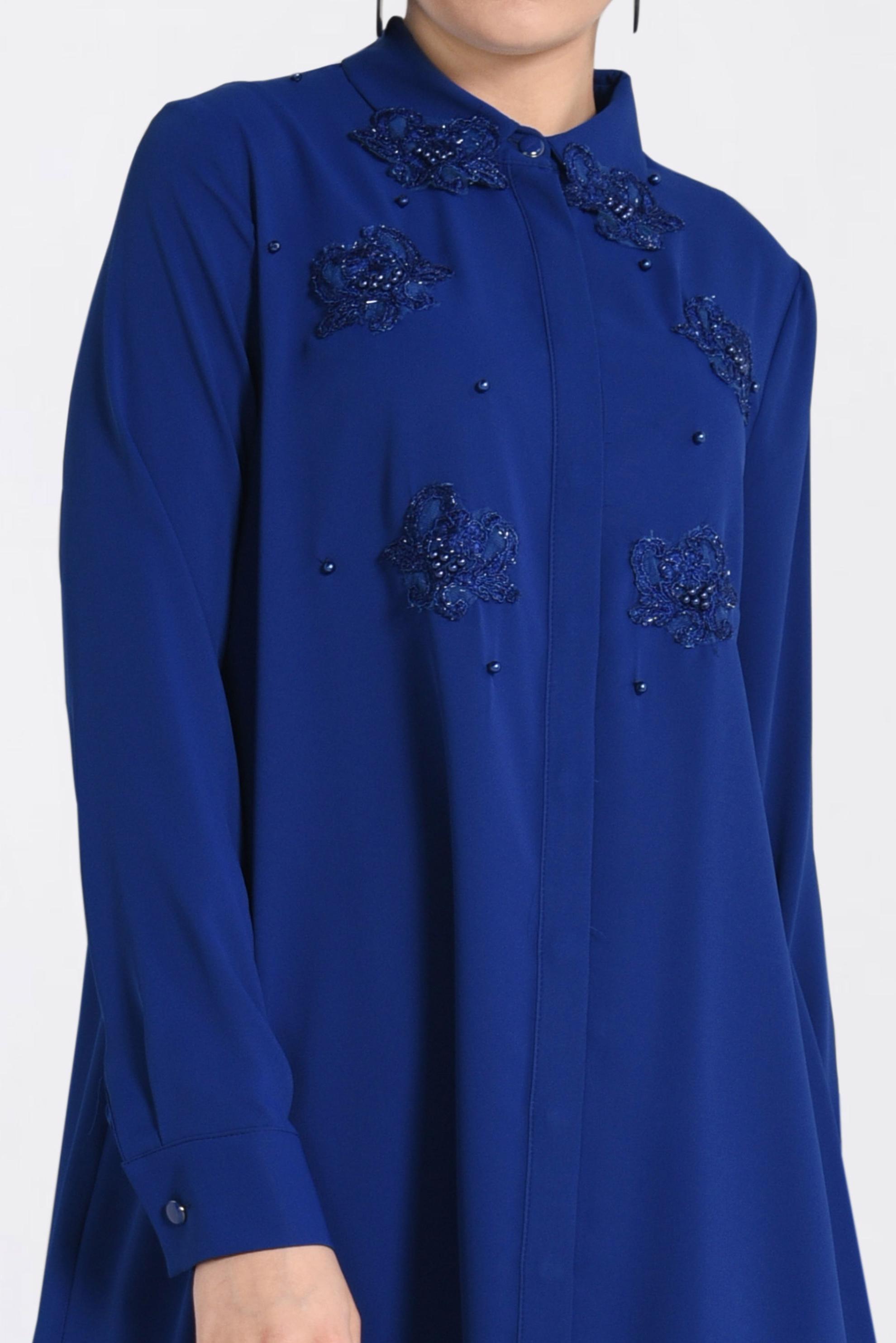 Tesettür giyim LACİVERT GÜPÜR VE BONCUK İŞLEMELİ GENİŞ KESİM TUNİK 4237