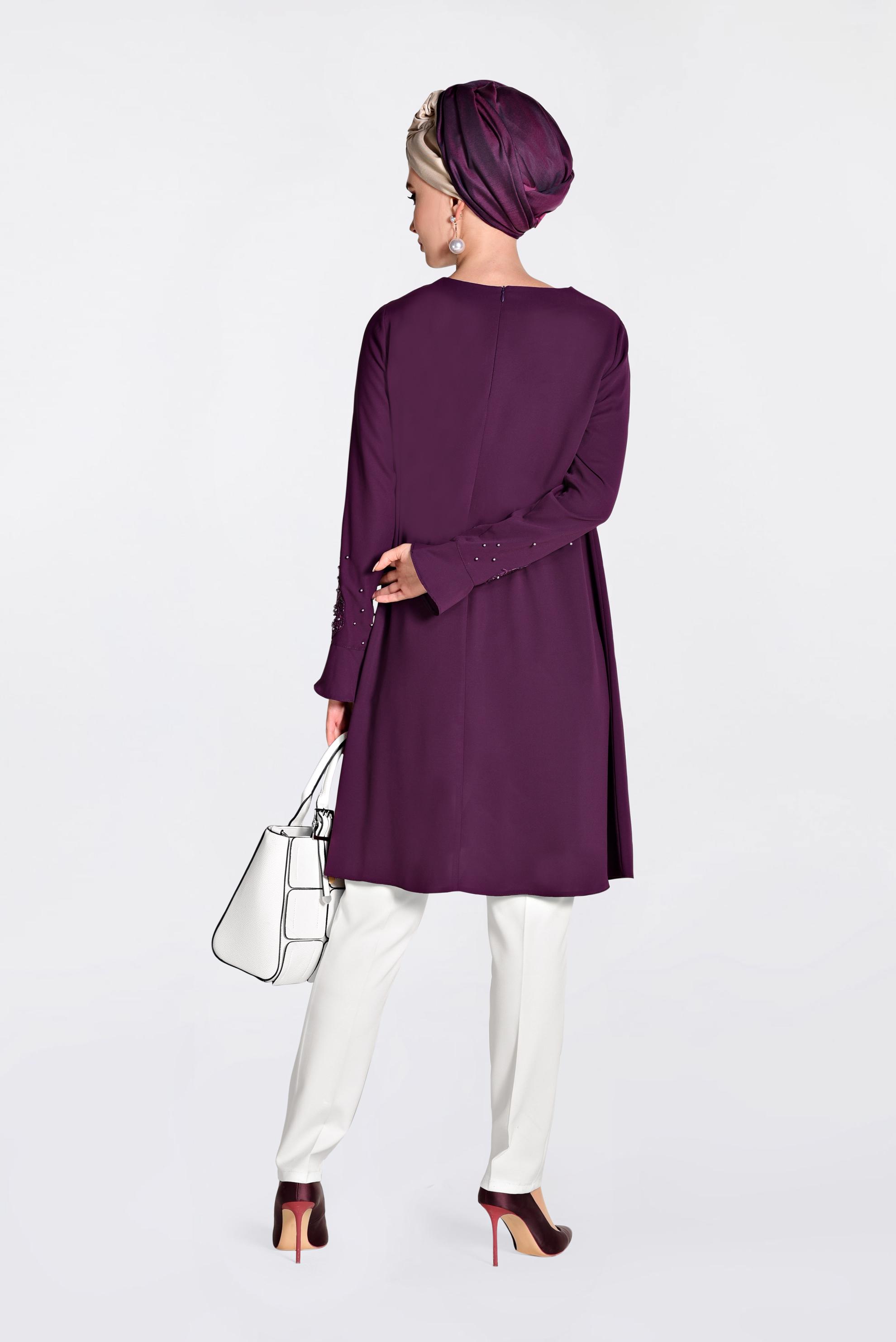 Tesettür giyim MÜRDÜM GÜPÜR VE BONCUK DETAYLI TUNİK 4239