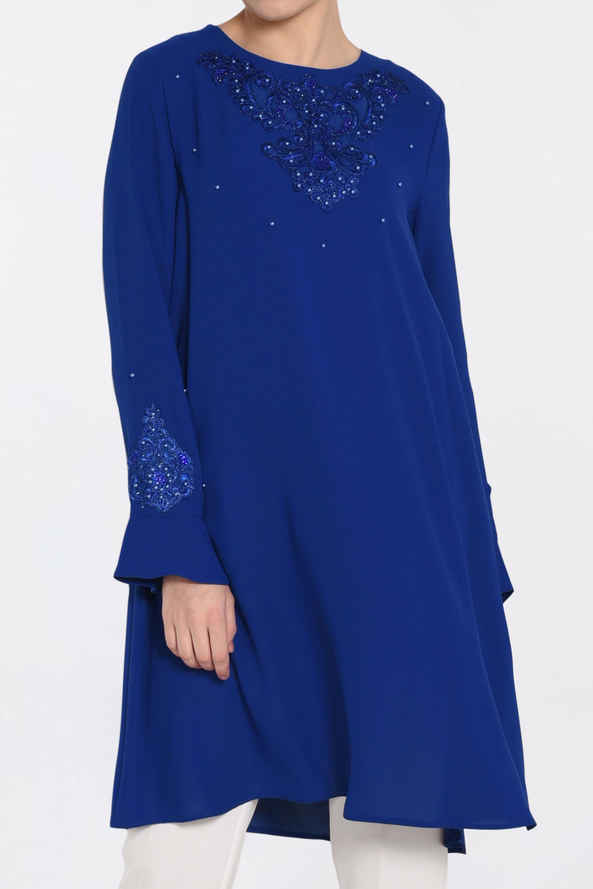 Tesettür giyim LACİVERT GÜPÜR VE BONCUK DETAYLI TUNİK 4239