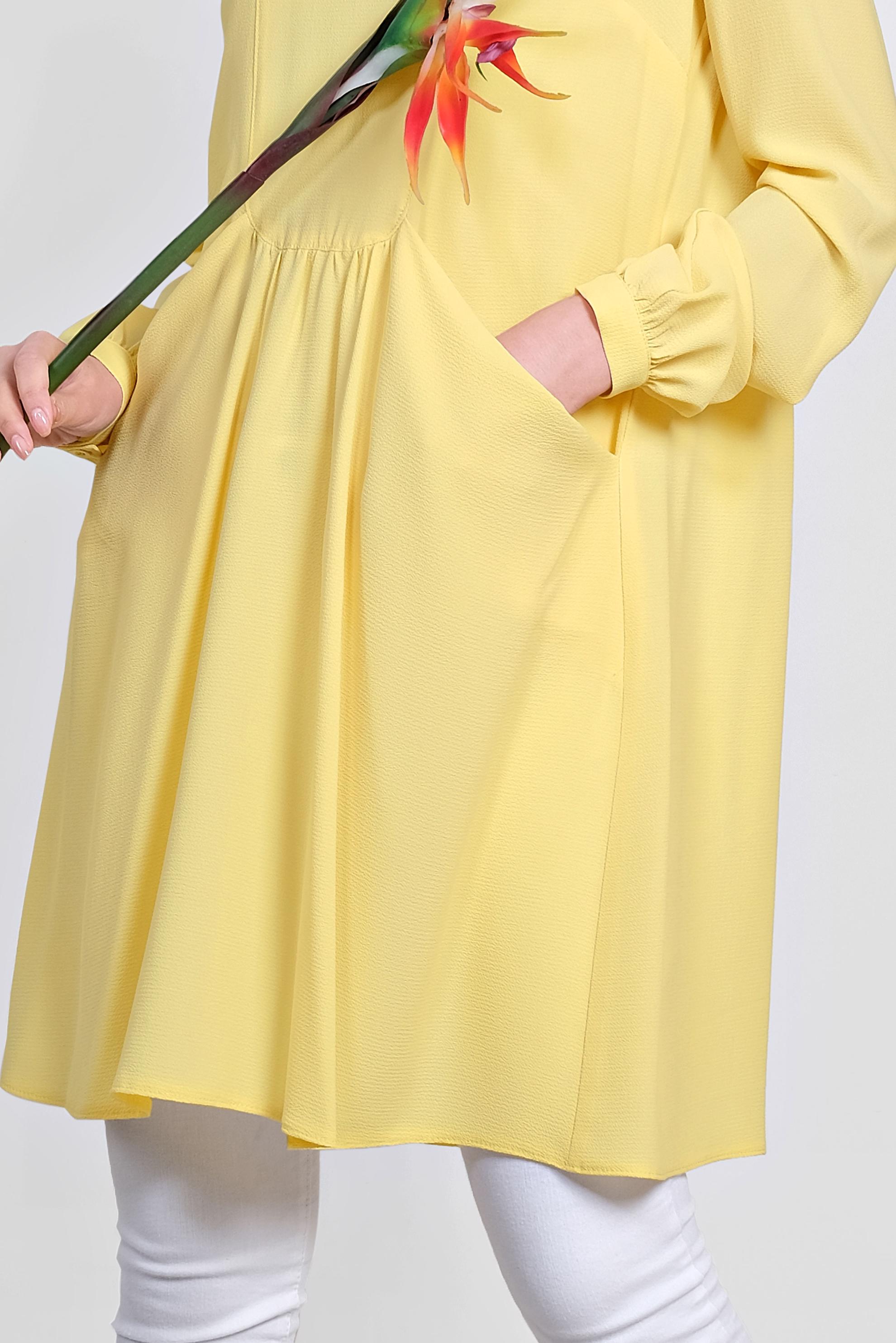 Tesettür giyim SARI CEPLİ BİSİKLET YAKA TUNİK 4240 