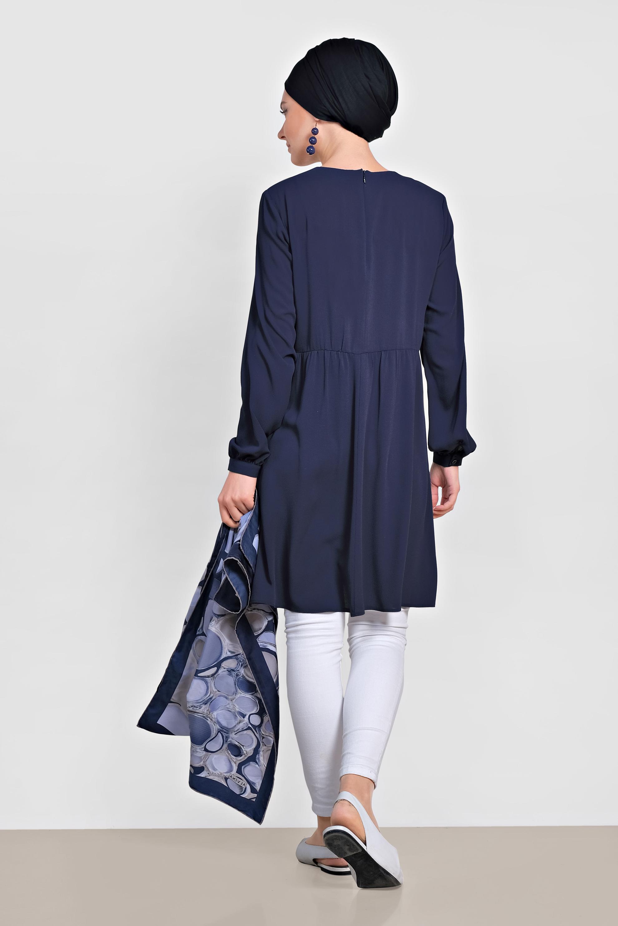 Tesettür giyim LACİVERT CEPLİ BİSİKLET YAKA TUNİK 4240 