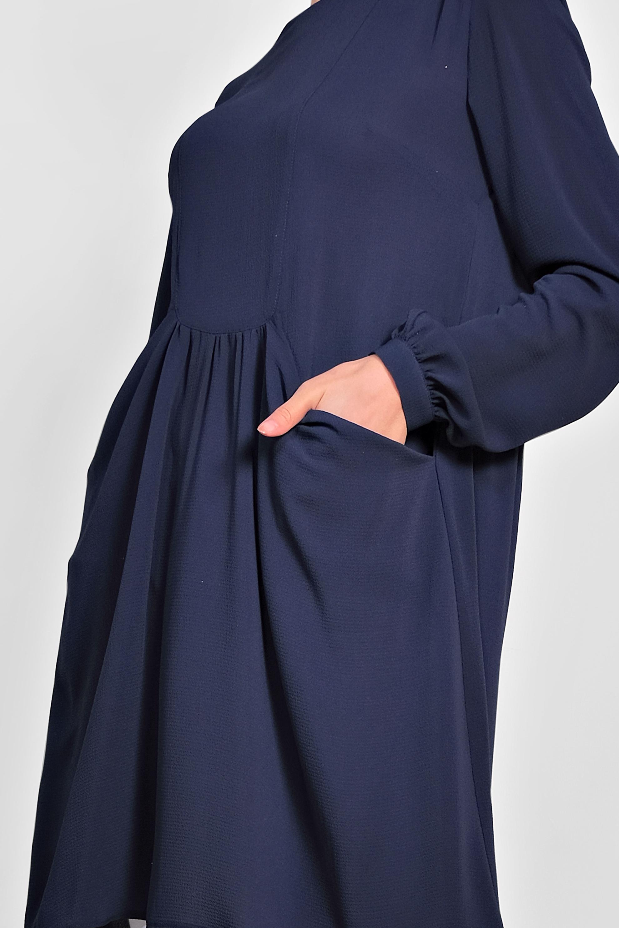 Tesettür giyim LACİVERT CEPLİ BİSİKLET YAKA TUNİK 4240 