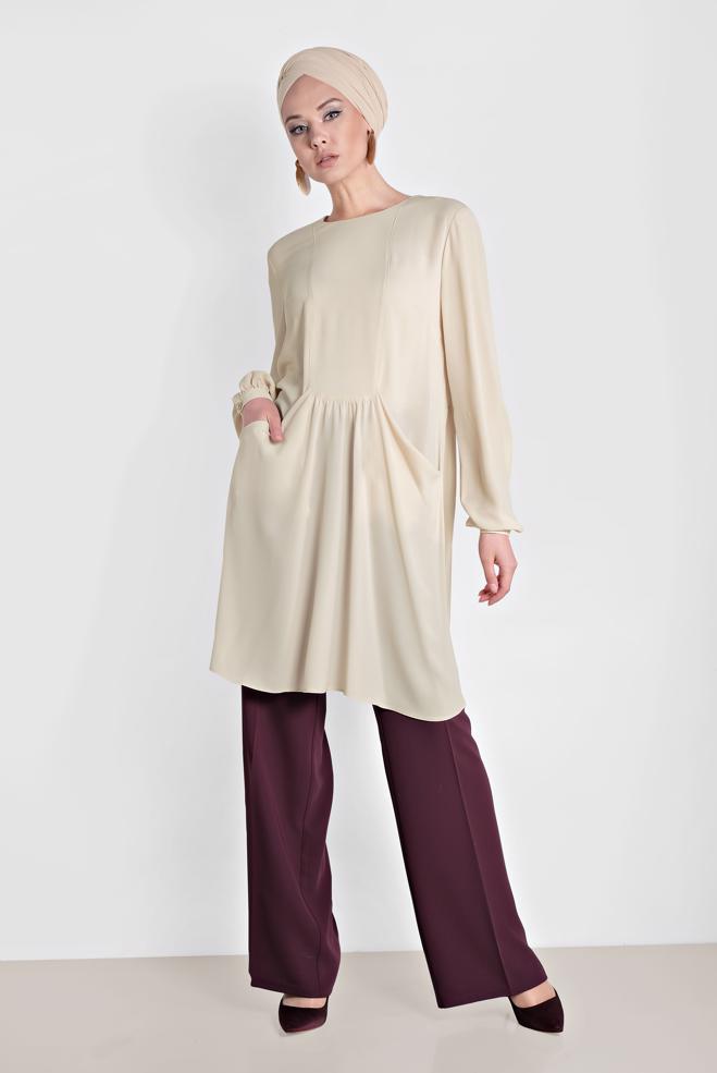 Tesettür giyim  CEPLİ BİSİKLET YAKA TUNİK 4240  - ALVİNA