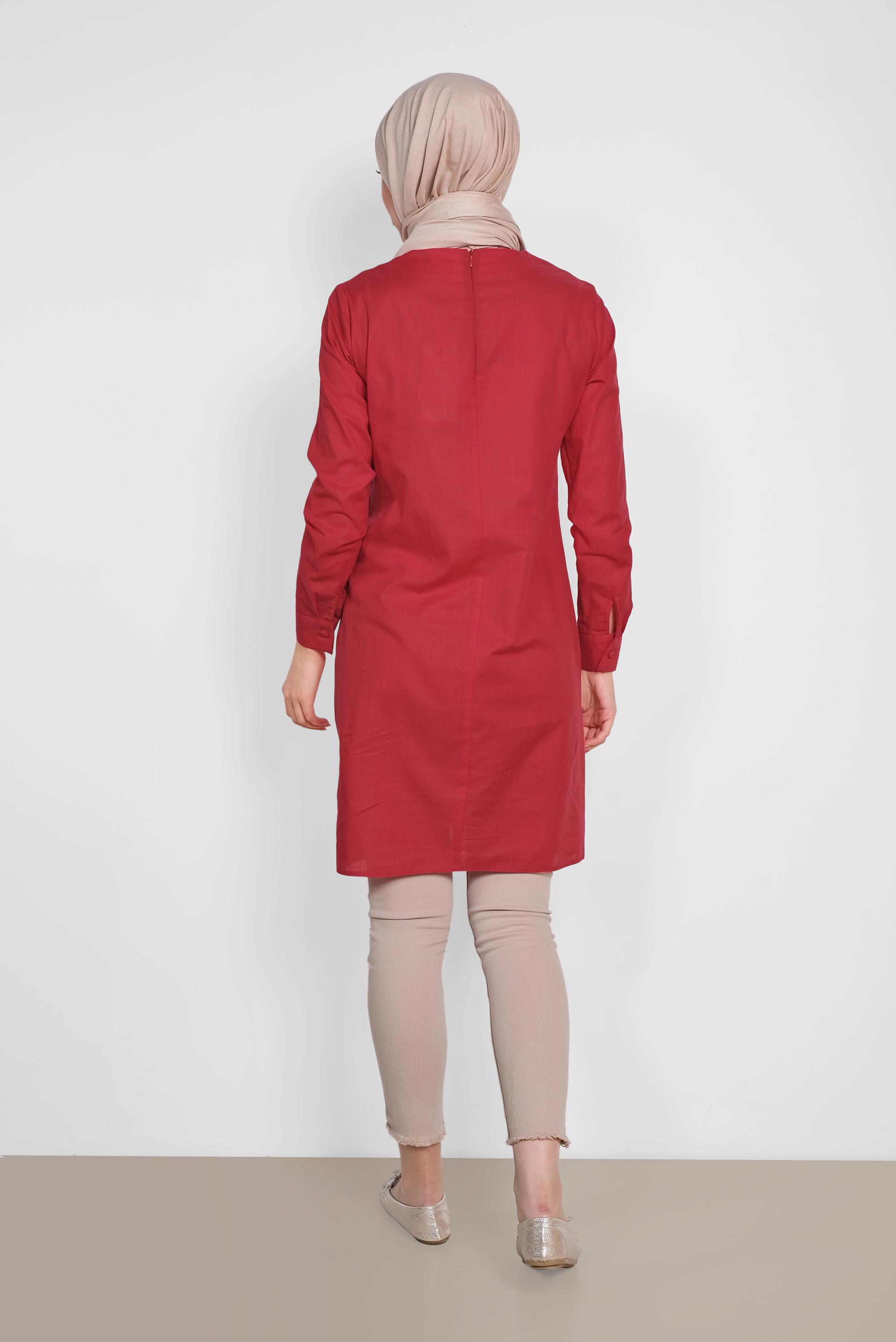 Tesettür giyim KIRMIZI PUL İŞLEMELİ NAKIŞLI TUNİK 4242