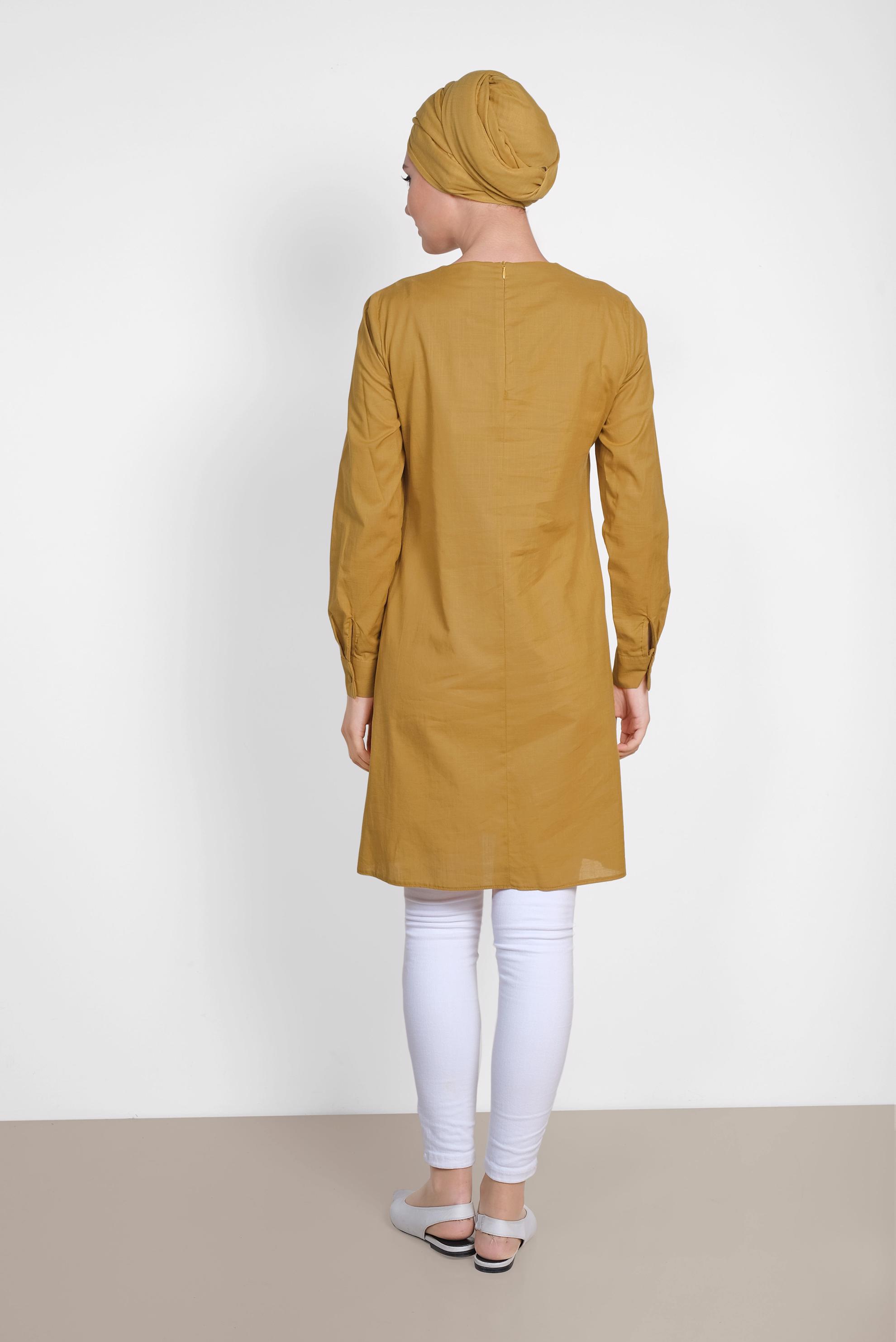 Tesettür giyim SARI PUL İŞLEMELİ NAKIŞLI TUNİK 4242