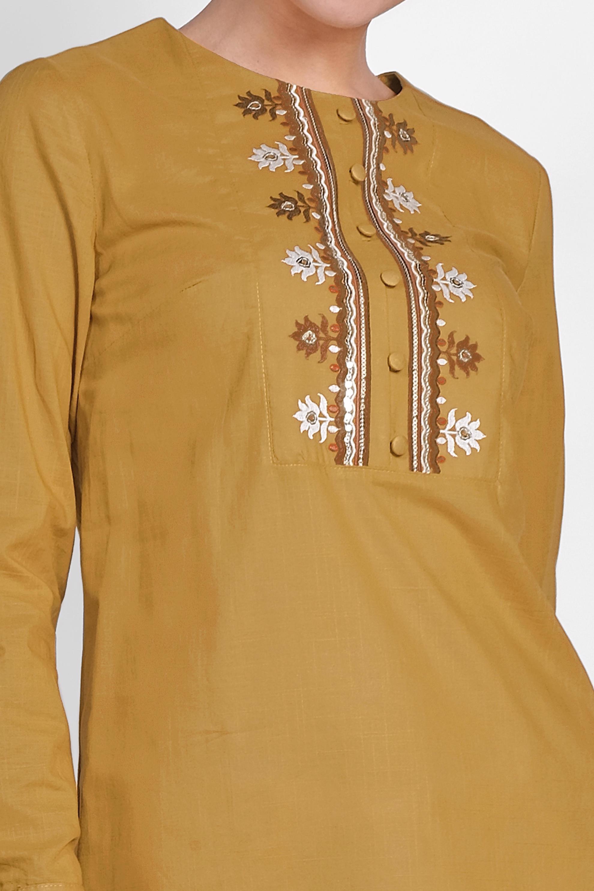 Tesettür giyim SARI PUL İŞLEMELİ NAKIŞLI TUNİK 4242