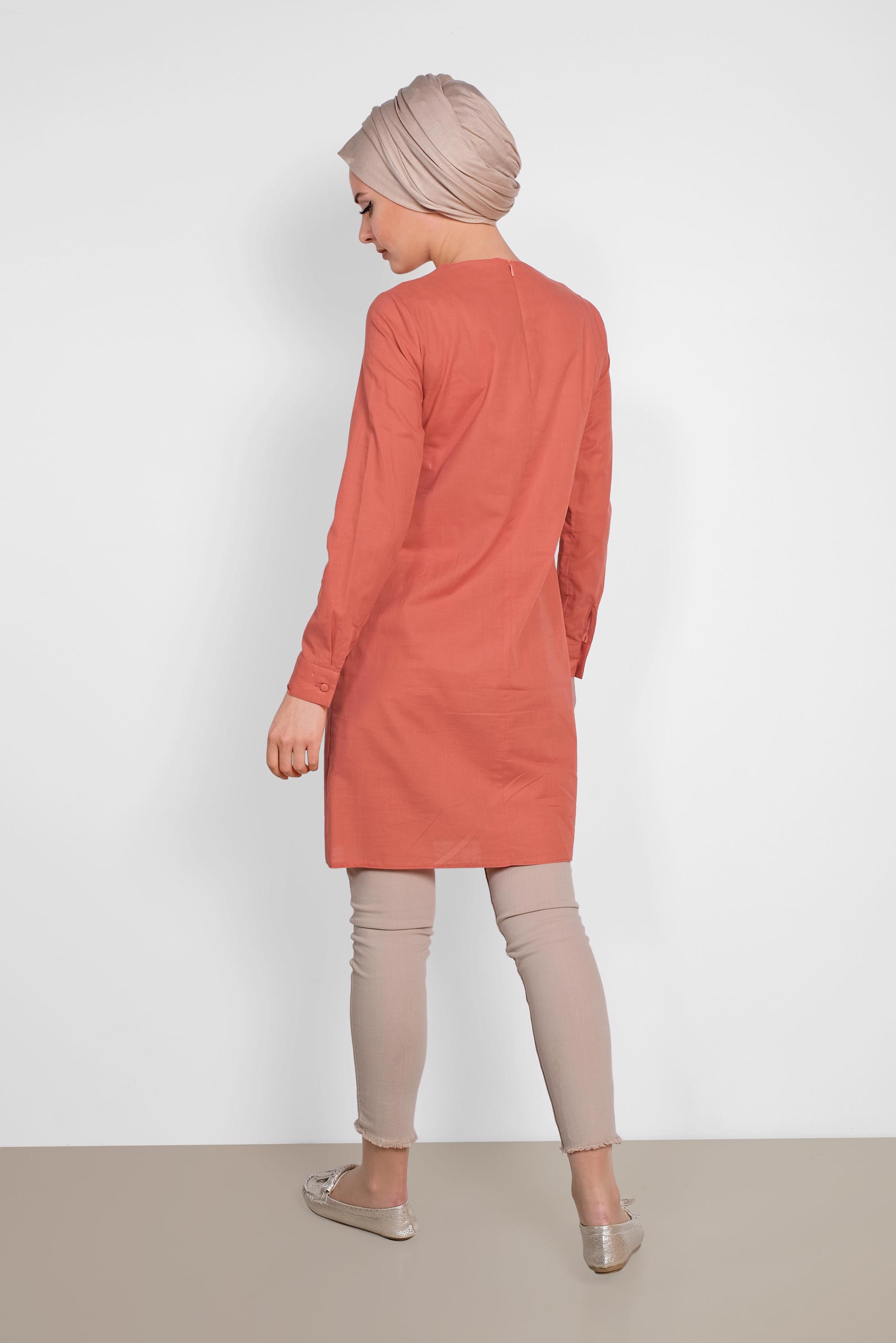 Tesettür giyim TURUNCU PUL İŞLEMELİ NAKIŞLI TUNİK 4242