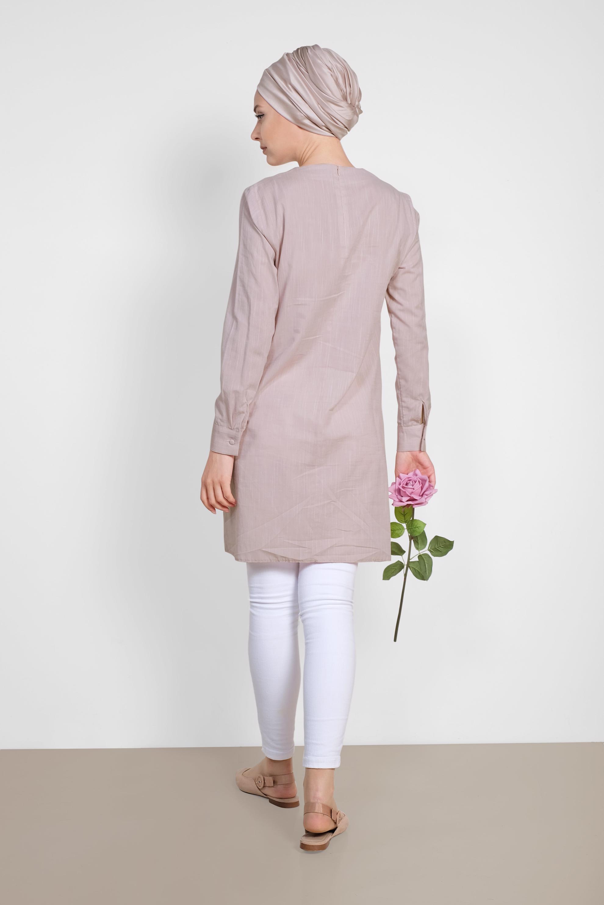 Tesettür giyim PUDRA PUL İŞLEMELİ NAKIŞLI TUNİK 4242