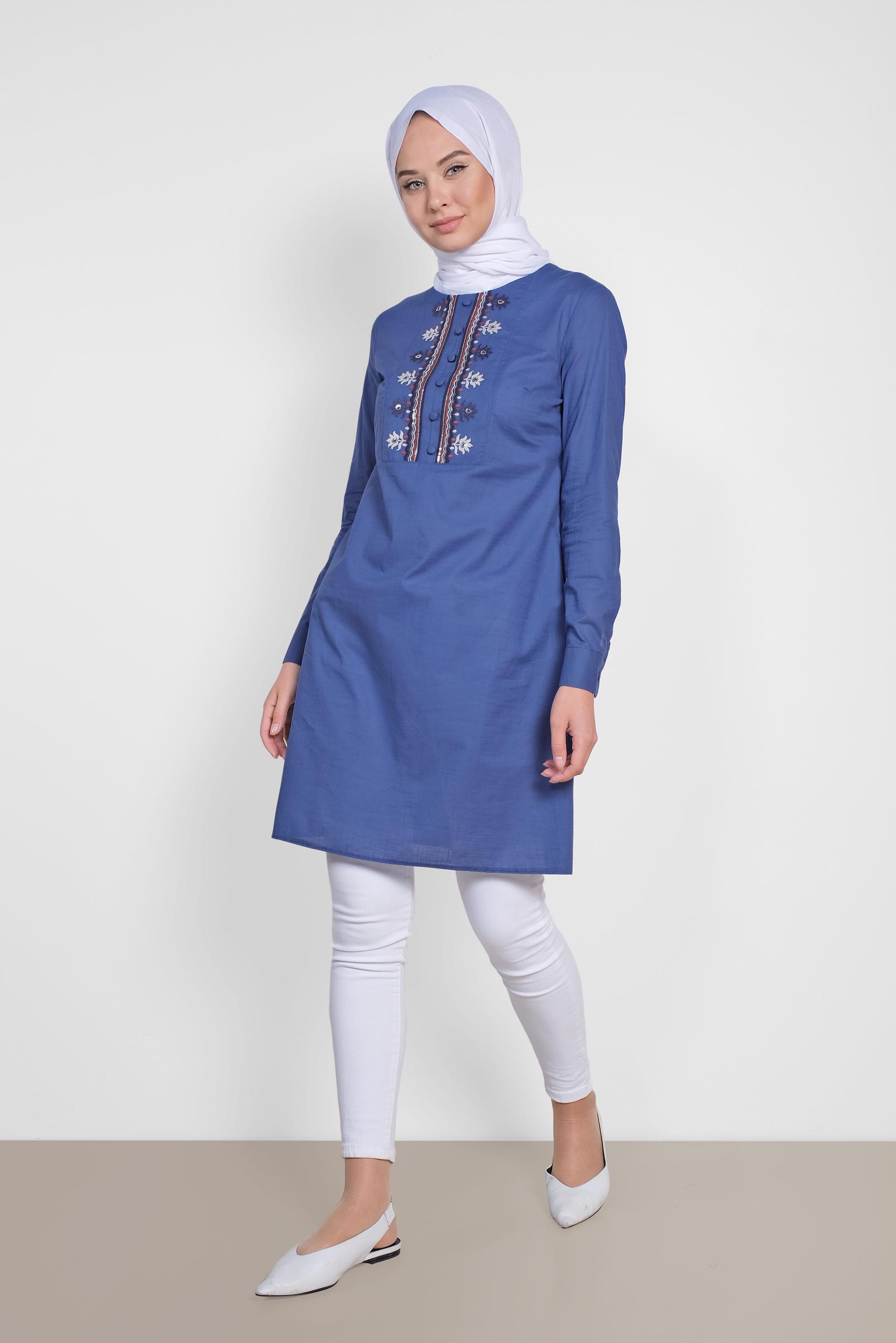 Tesettür giyim LACİVERT PUL İŞLEMELİ NAKIŞLI TUNİK 4242