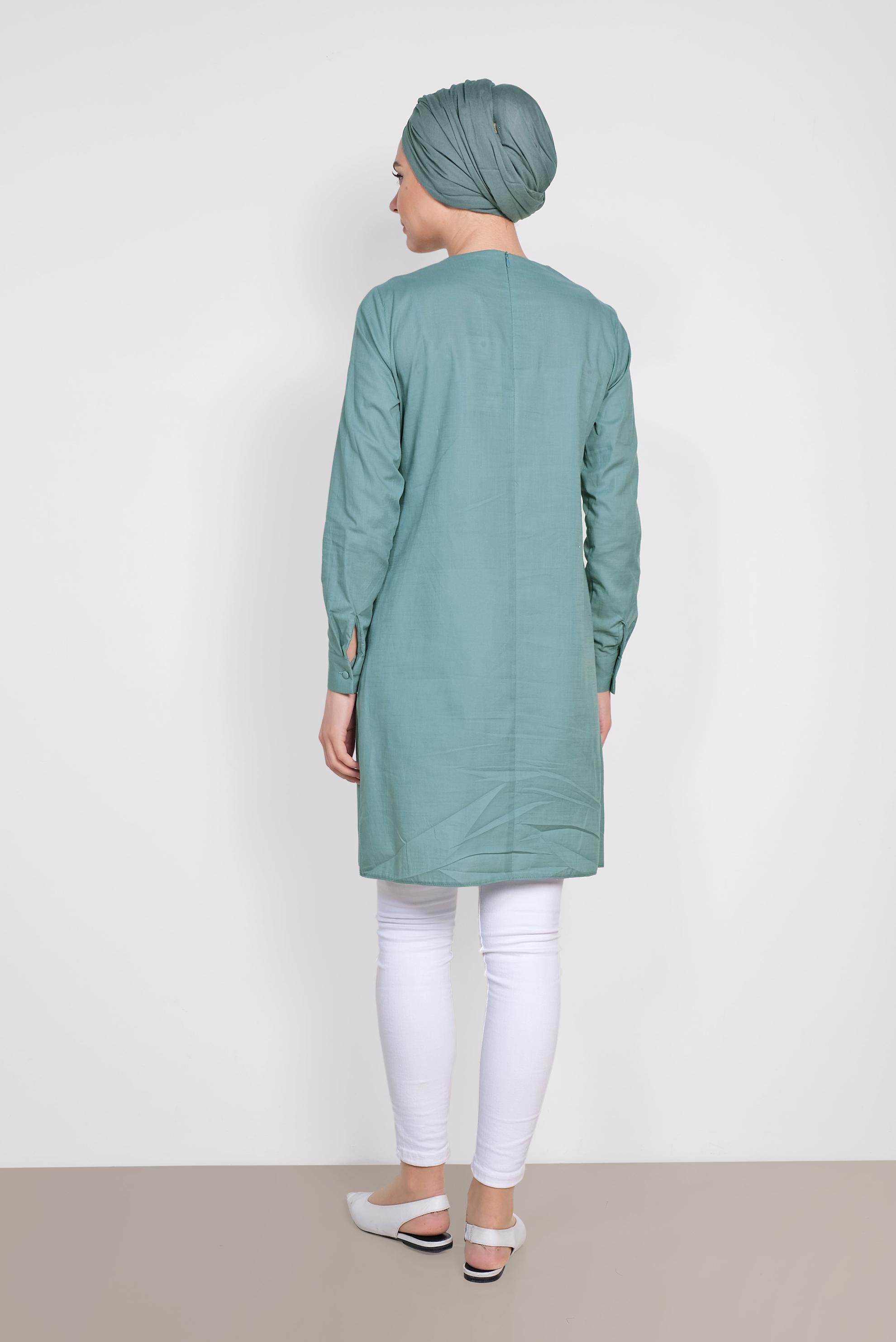 Tesettür giyim MAVİ PUL İŞLEMELİ NAKIŞLI TUNİK 4242