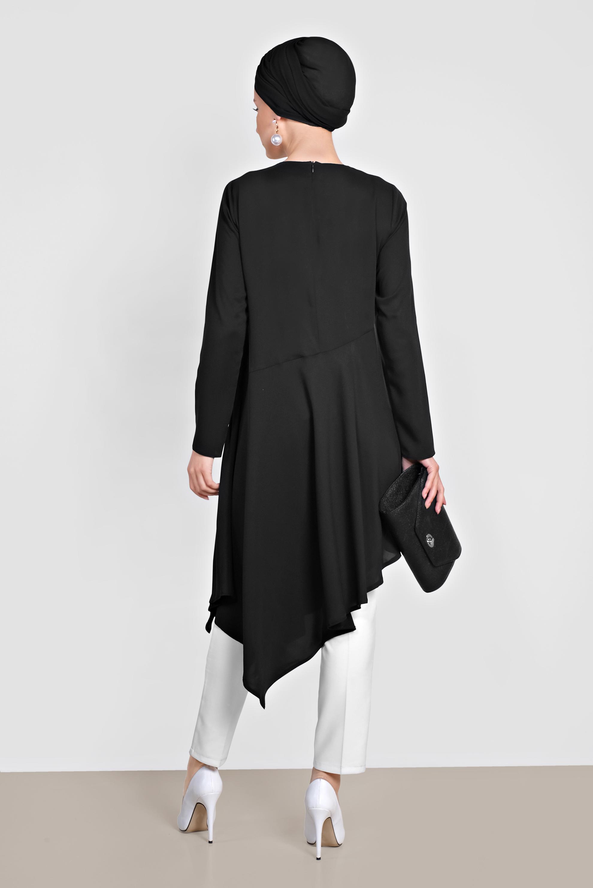 Tesettür giyim SİYAH ASİMETRİK KESİMLİ TUNİK 4250