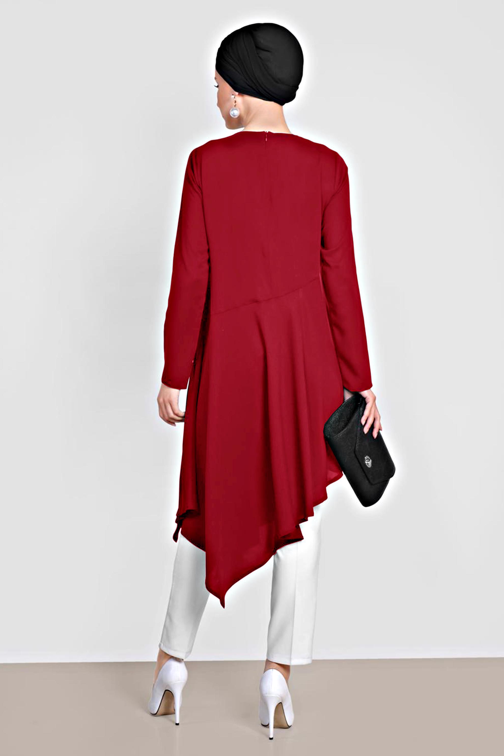 Tesettür giyim BORDO ASİMETRİK KESİMLİ TUNİK 4250