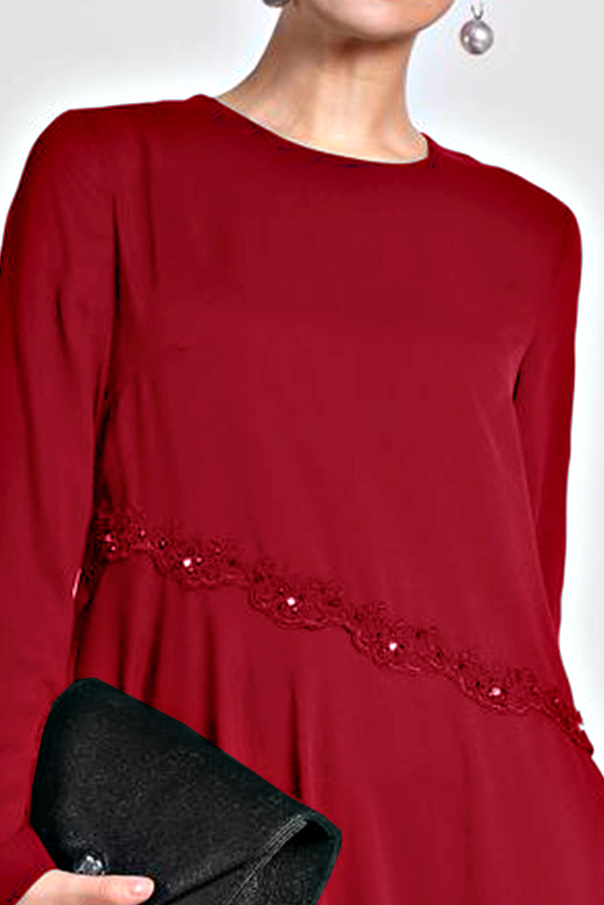 Tesettür giyim BORDO ASİMETRİK KESİMLİ TUNİK 4250