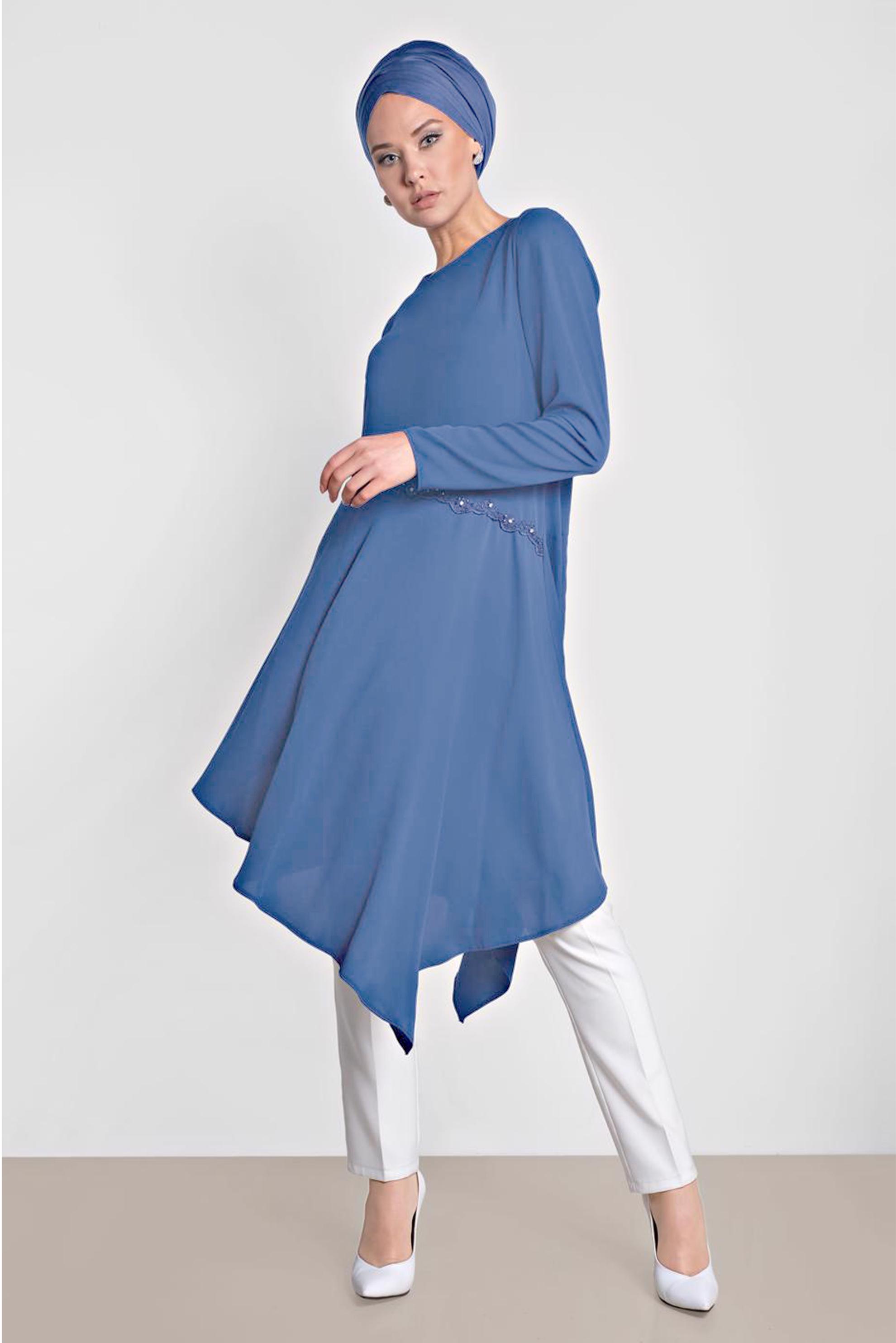 Tesettür giyim LACİVERT ASİMETRİK KESİMLİ TUNİK 4250