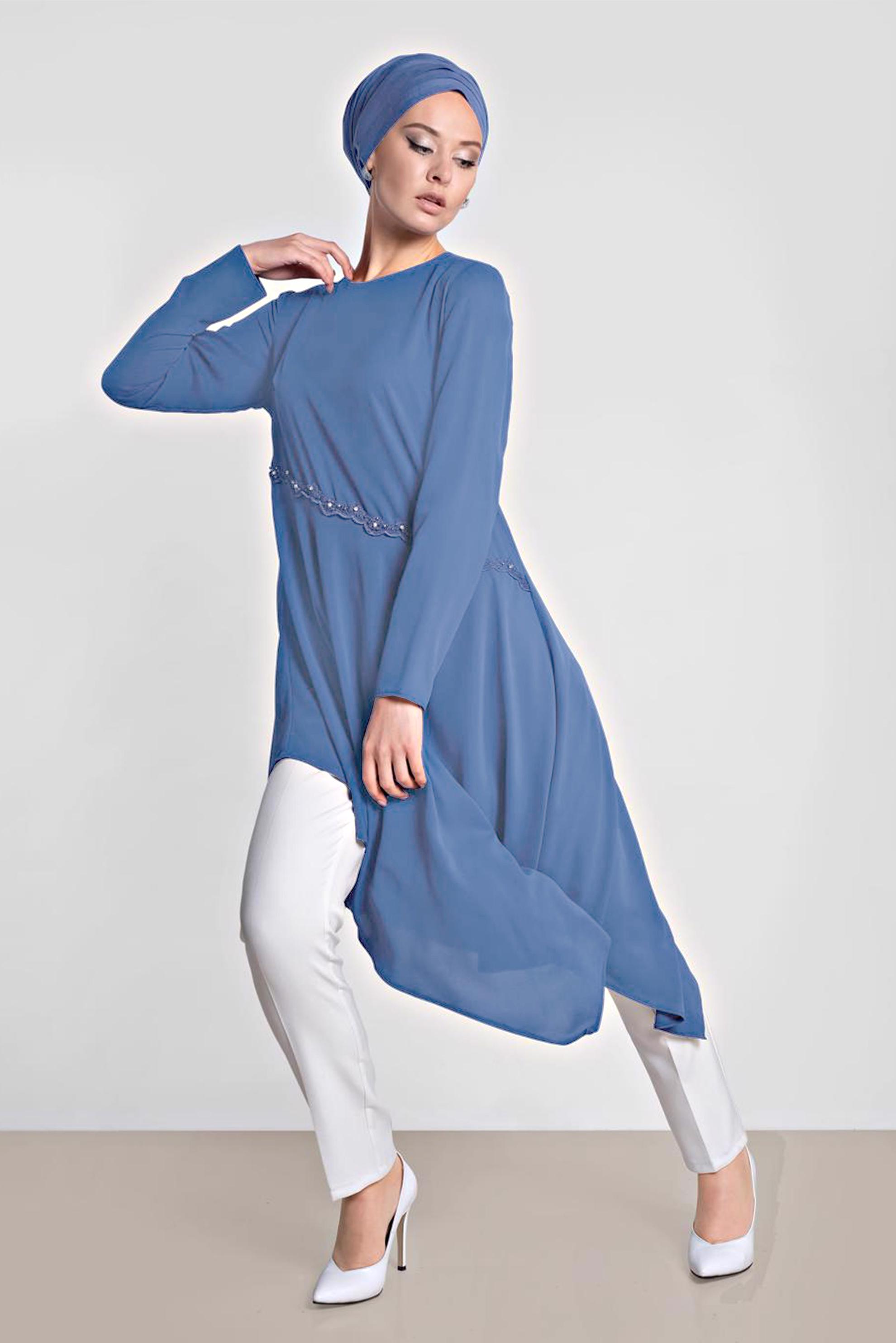 Tesettür giyim LACİVERT ASİMETRİK KESİMLİ TUNİK 4250