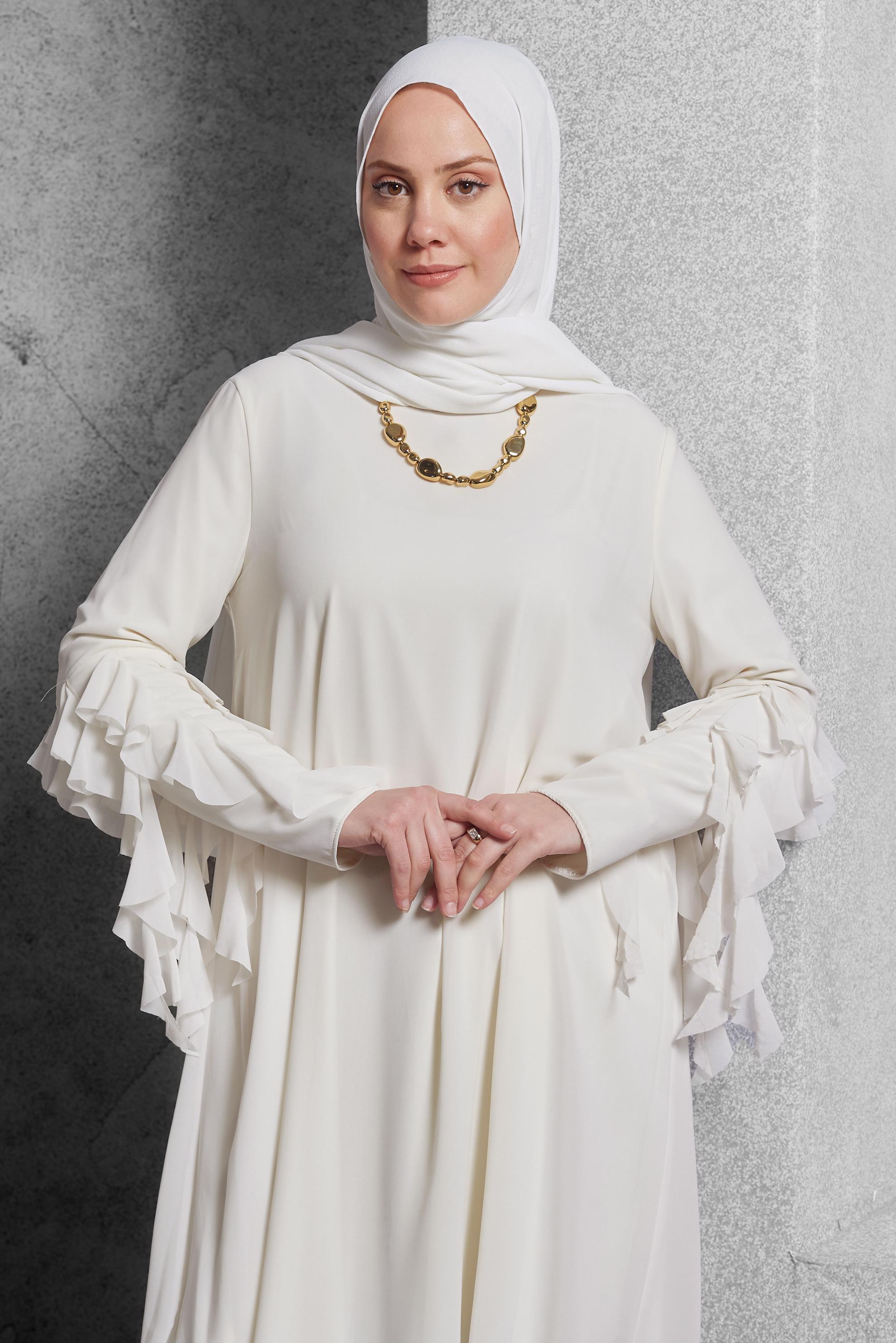 Hijab clothing WHITE FRILLED CHIFFON TUNIC 4257