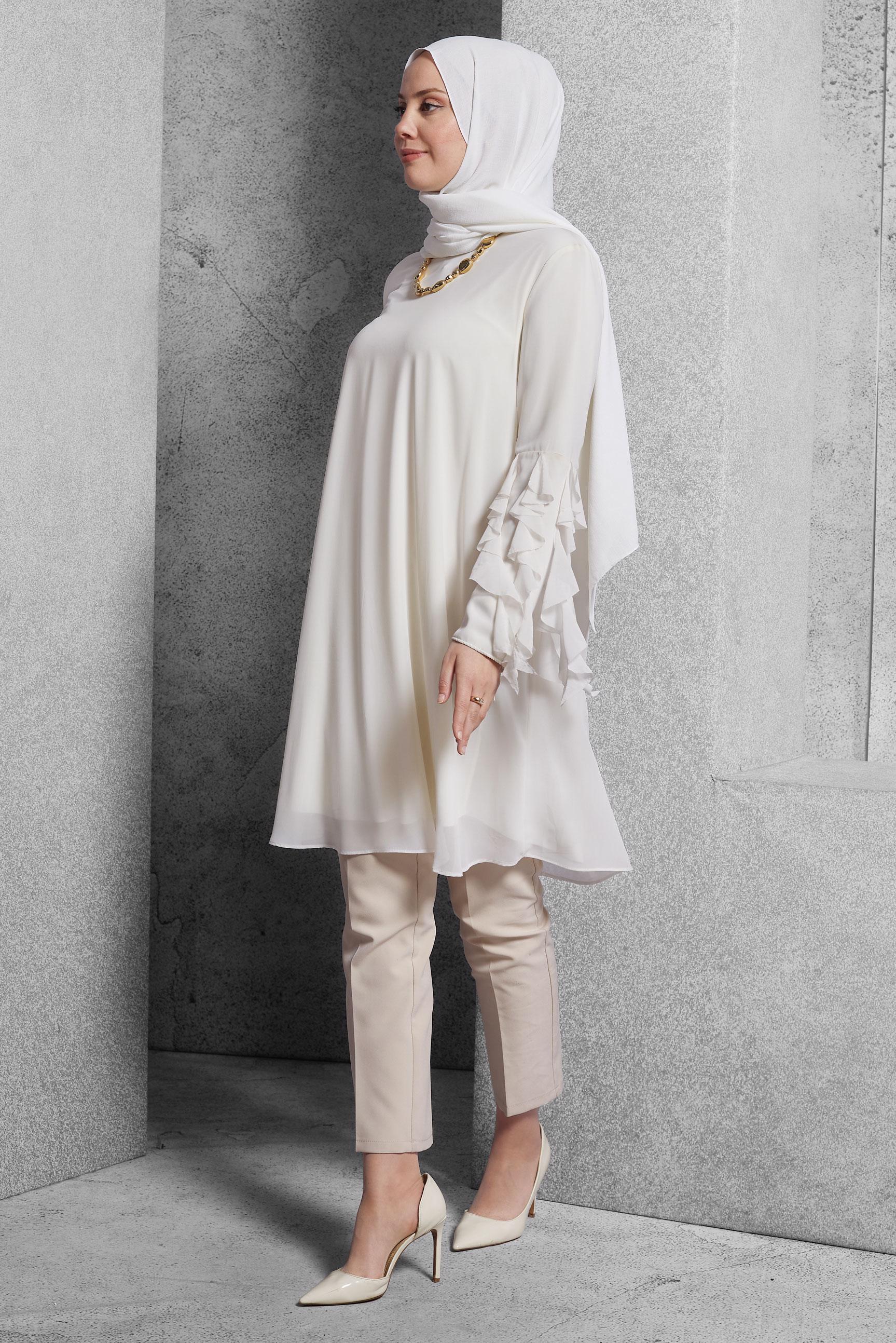 Hijab clothing WHITE FRILLED CHIFFON TUNIC 4257