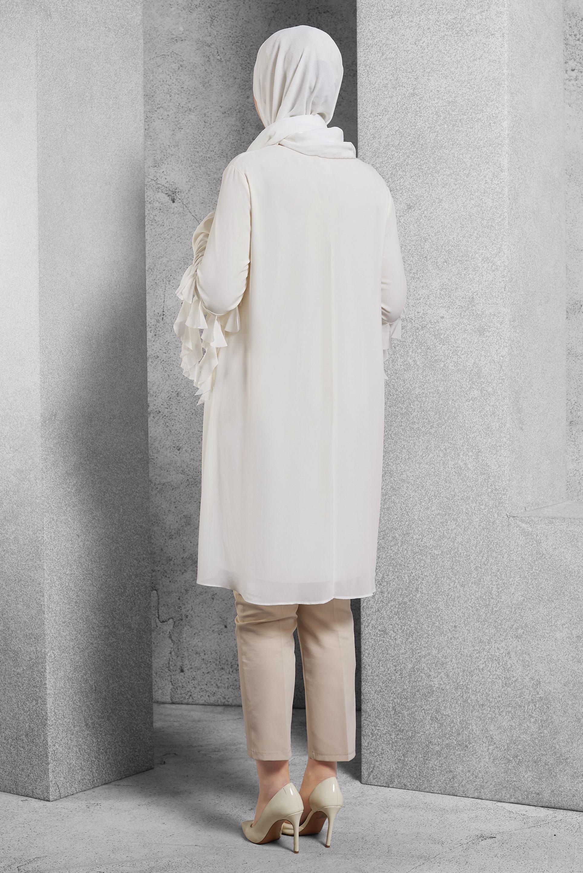Hijab clothing WHITE FRILLED CHIFFON TUNIC 4257