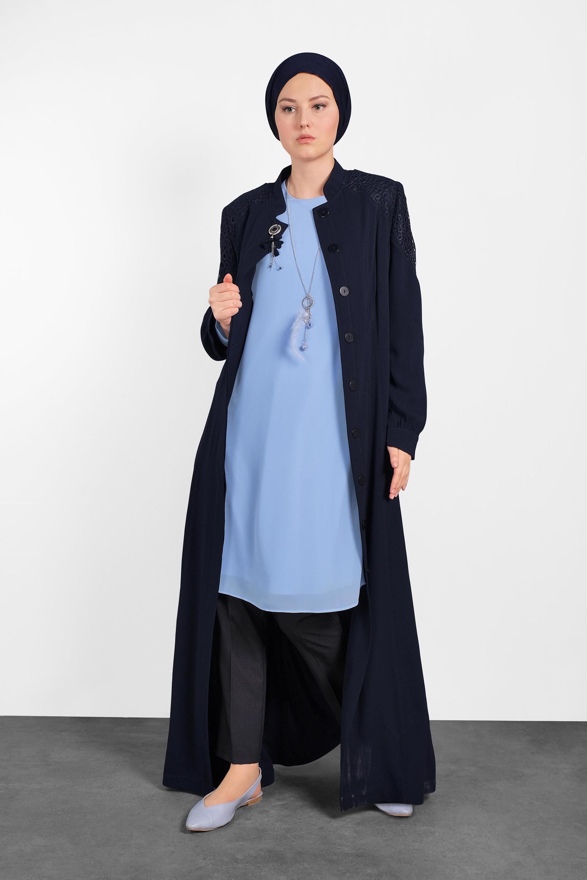 Tesettür giyim MAVİ KOLLARI FIRFIR DETAYLI ŞİFON TUNİK 4257