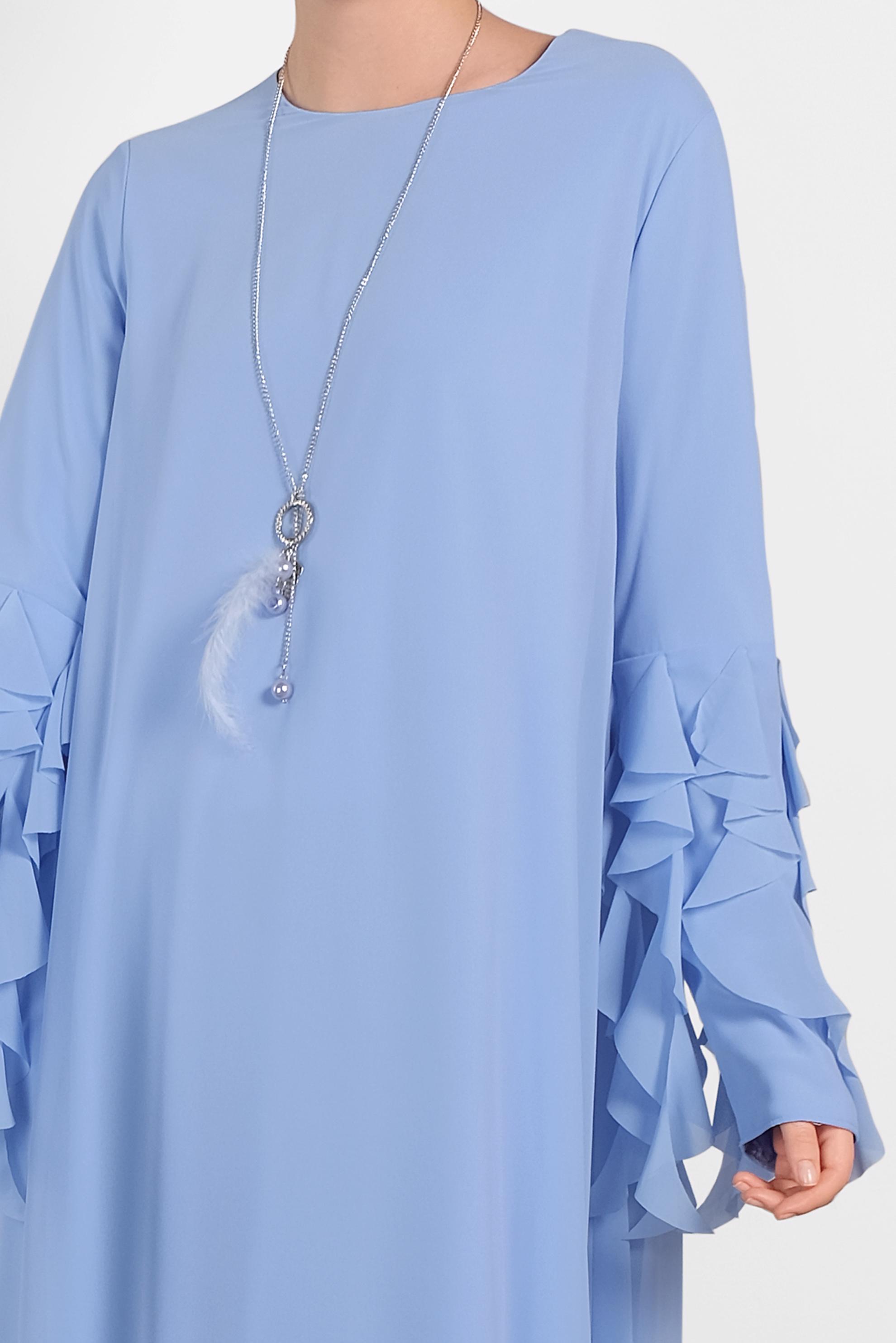 Tesettür giyim MAVİ KOLLARI FIRFIR DETAYLI ŞİFON TUNİK 4257