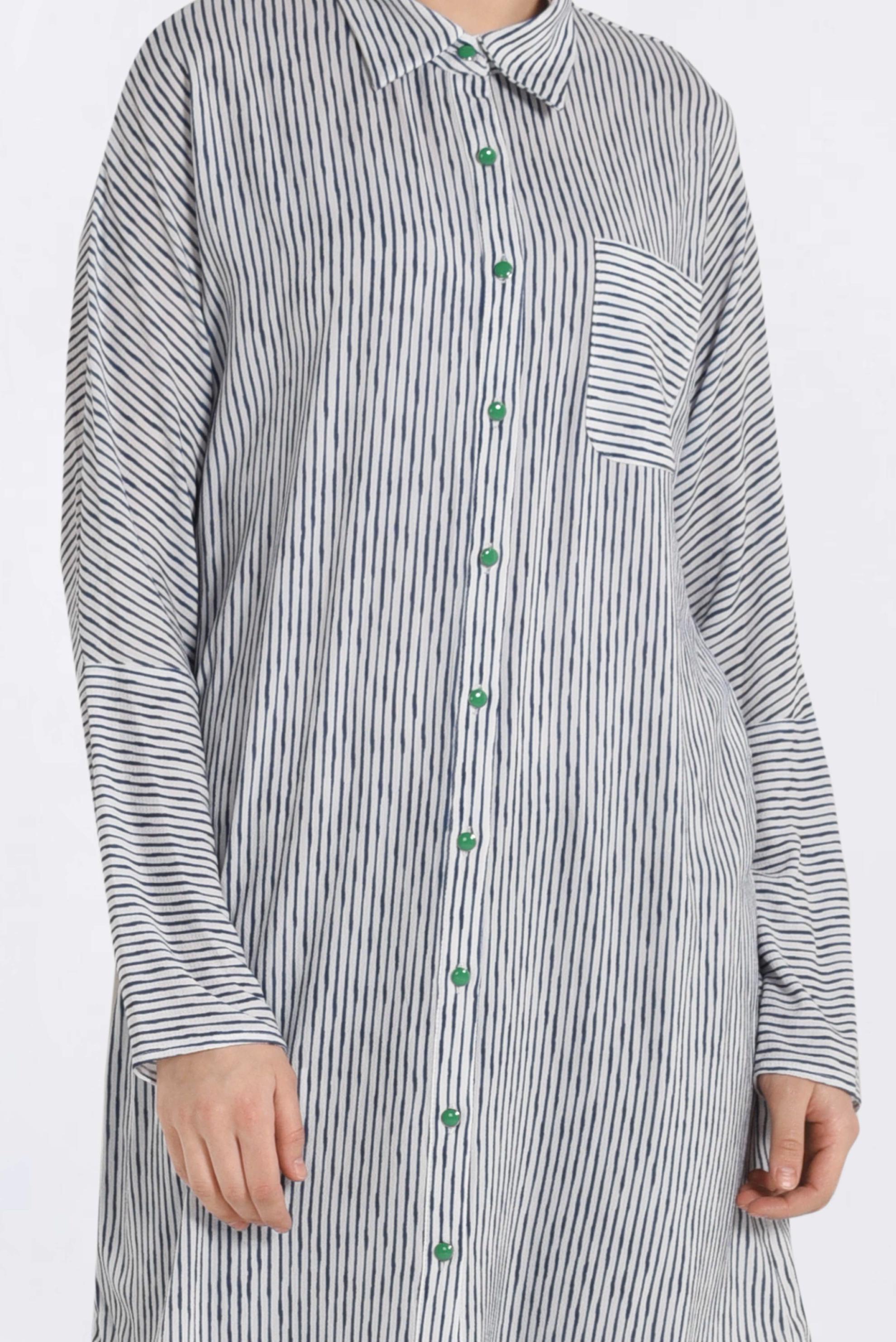 Tesettür giyim LACİVERT ARKASI NAKIŞLI ÇİZGİLİ TUNİK 4271