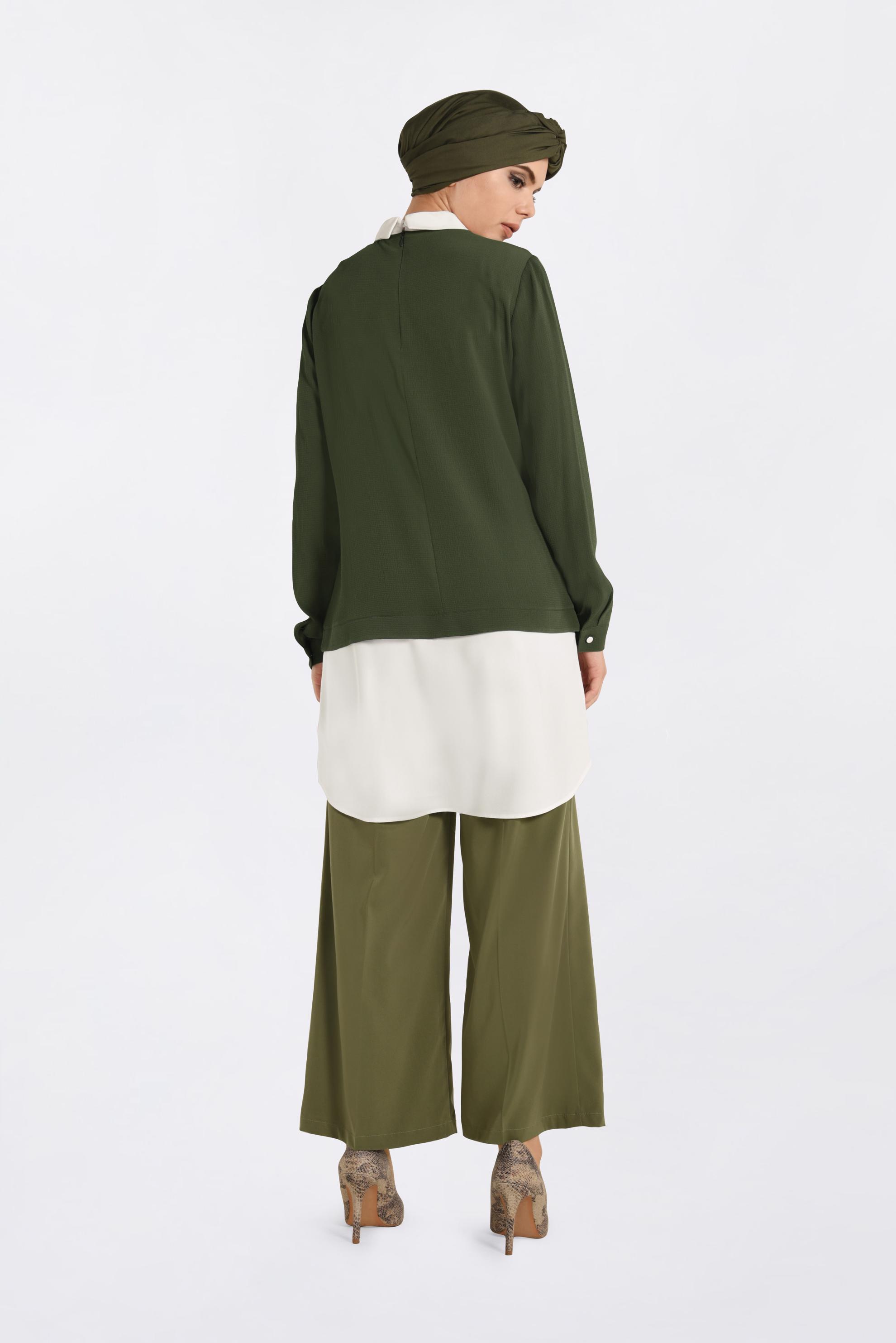 Tesettür giyim HAKİ GÖMLEK GÖRÜNÜMLÜ TUNİK 4275 