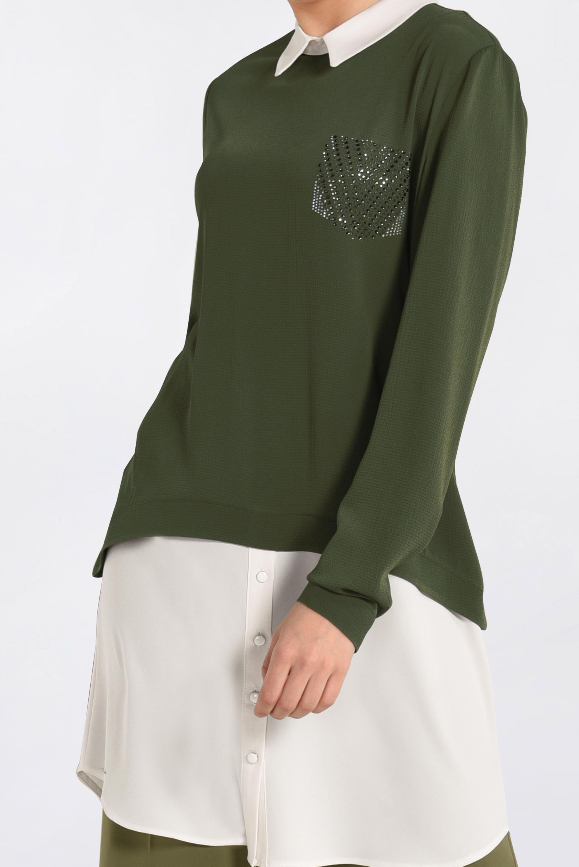 Tesettür giyim HAKİ GÖMLEK GÖRÜNÜMLÜ TUNİK 4275 