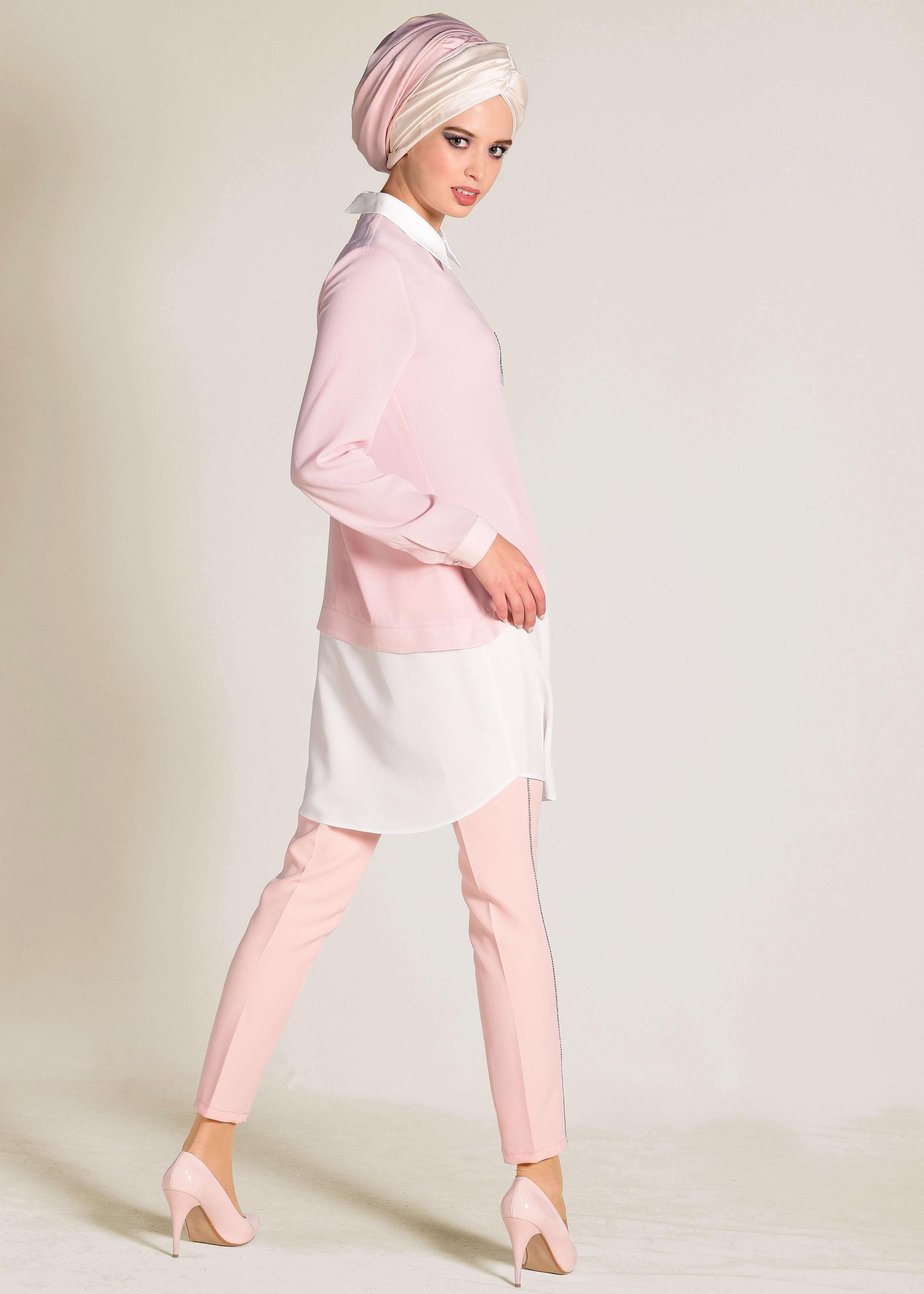 Tesettür giyim PUDRA GÖMLEK GÖRÜNÜMLÜ TUNİK 4275 