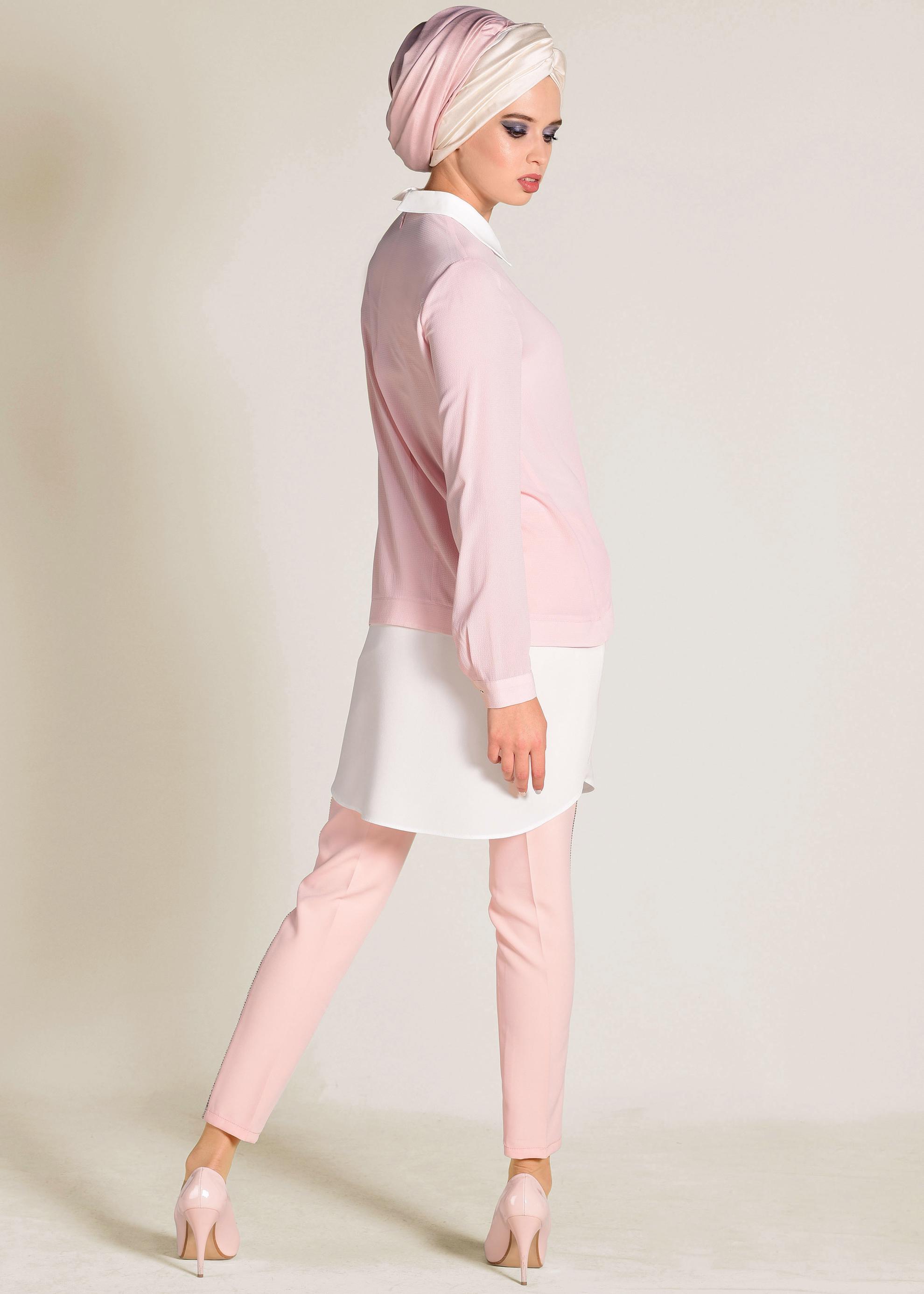 Tesettür giyim PUDRA GÖMLEK GÖRÜNÜMLÜ TUNİK 4275 