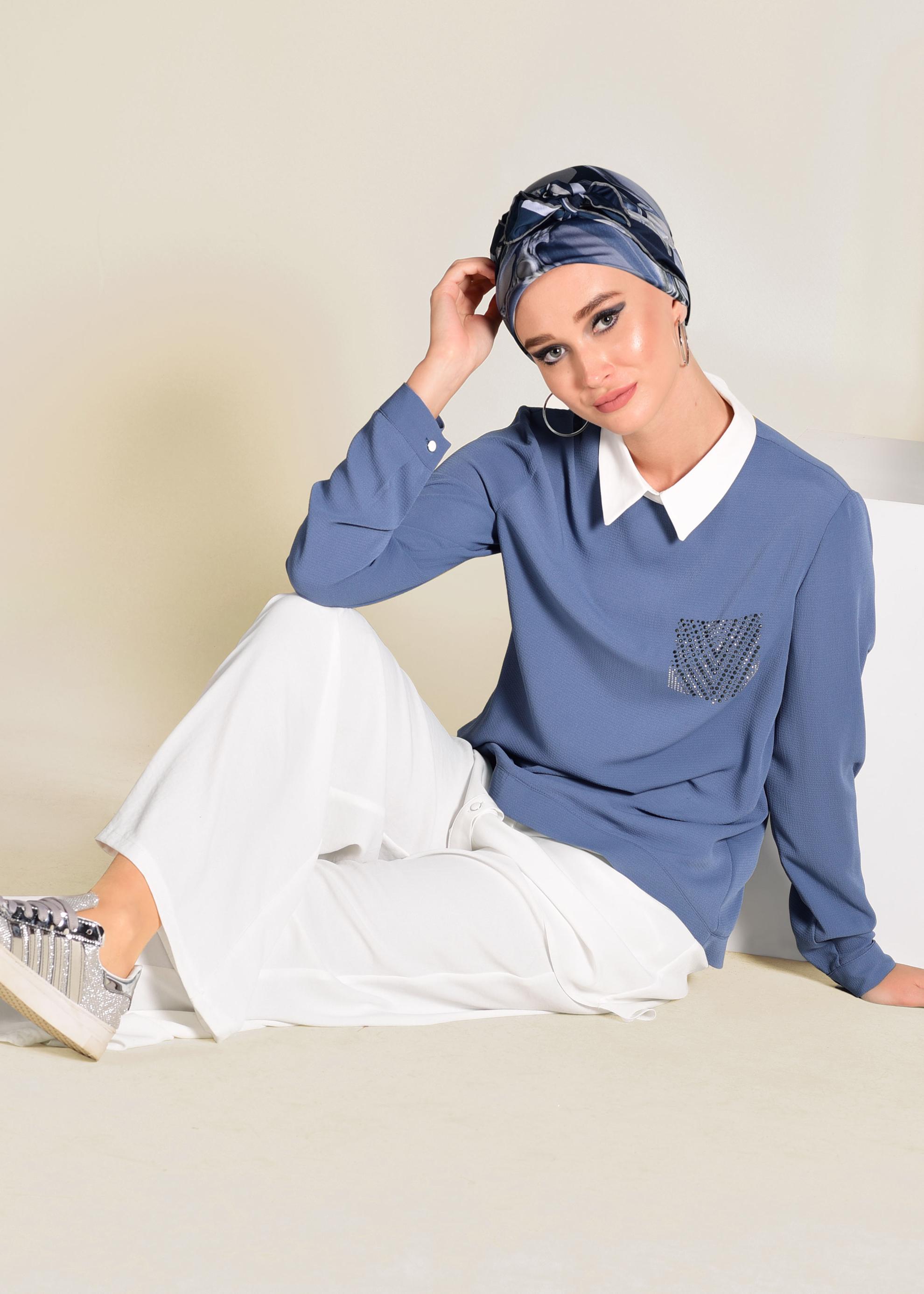 Tesettür giyim LACİVERT GÖMLEK GÖRÜNÜMLÜ TUNİK 4275 