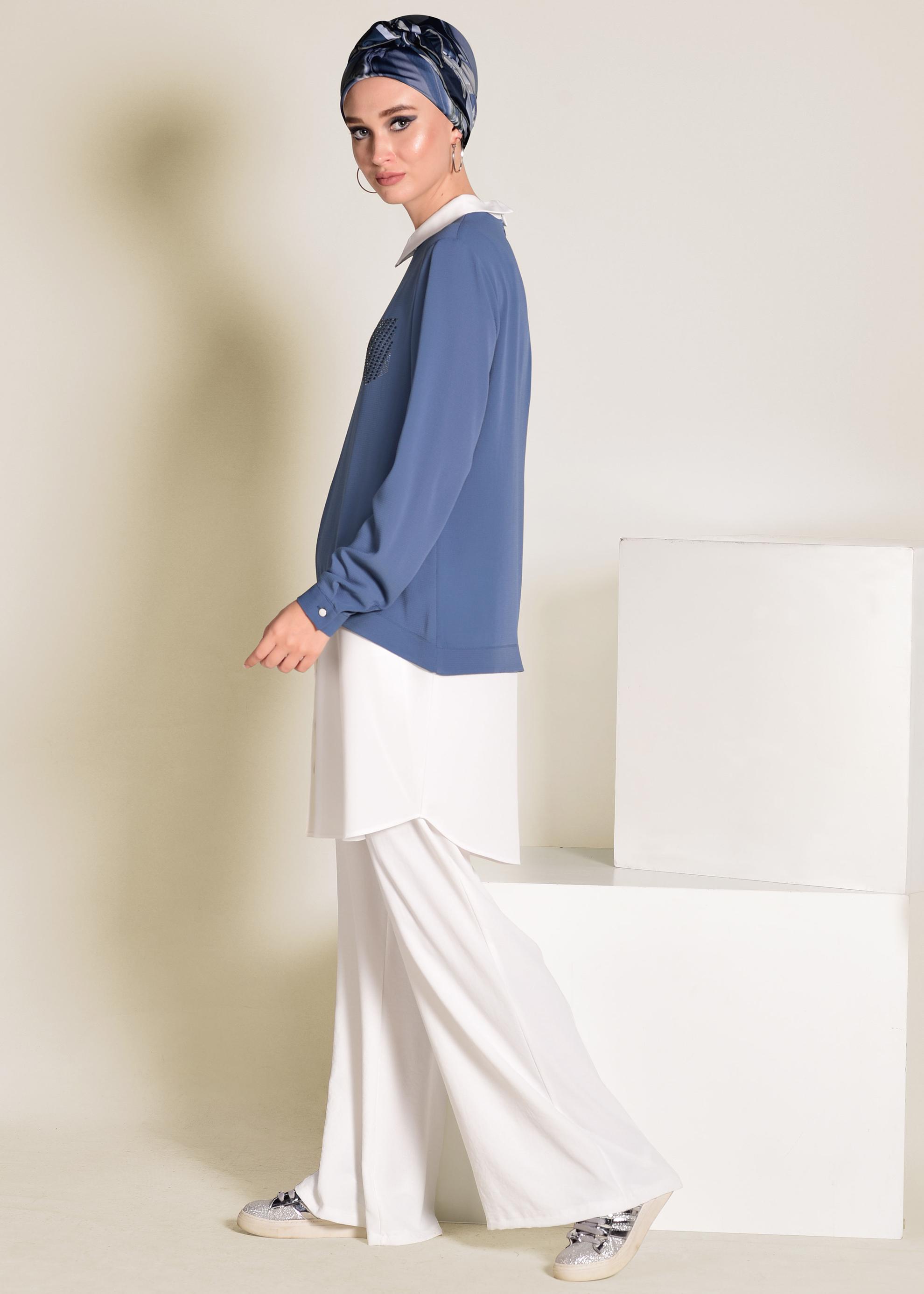 Tesettür giyim LACİVERT GÖMLEK GÖRÜNÜMLÜ TUNİK 4275 