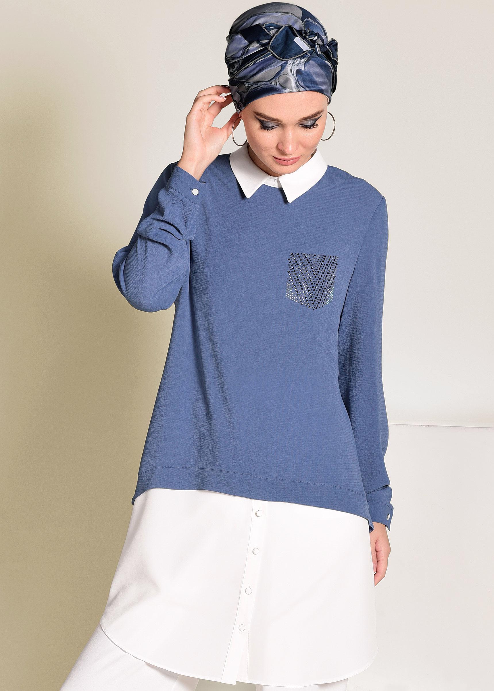 Tesettür giyim LACİVERT GÖMLEK GÖRÜNÜMLÜ TUNİK 4275 