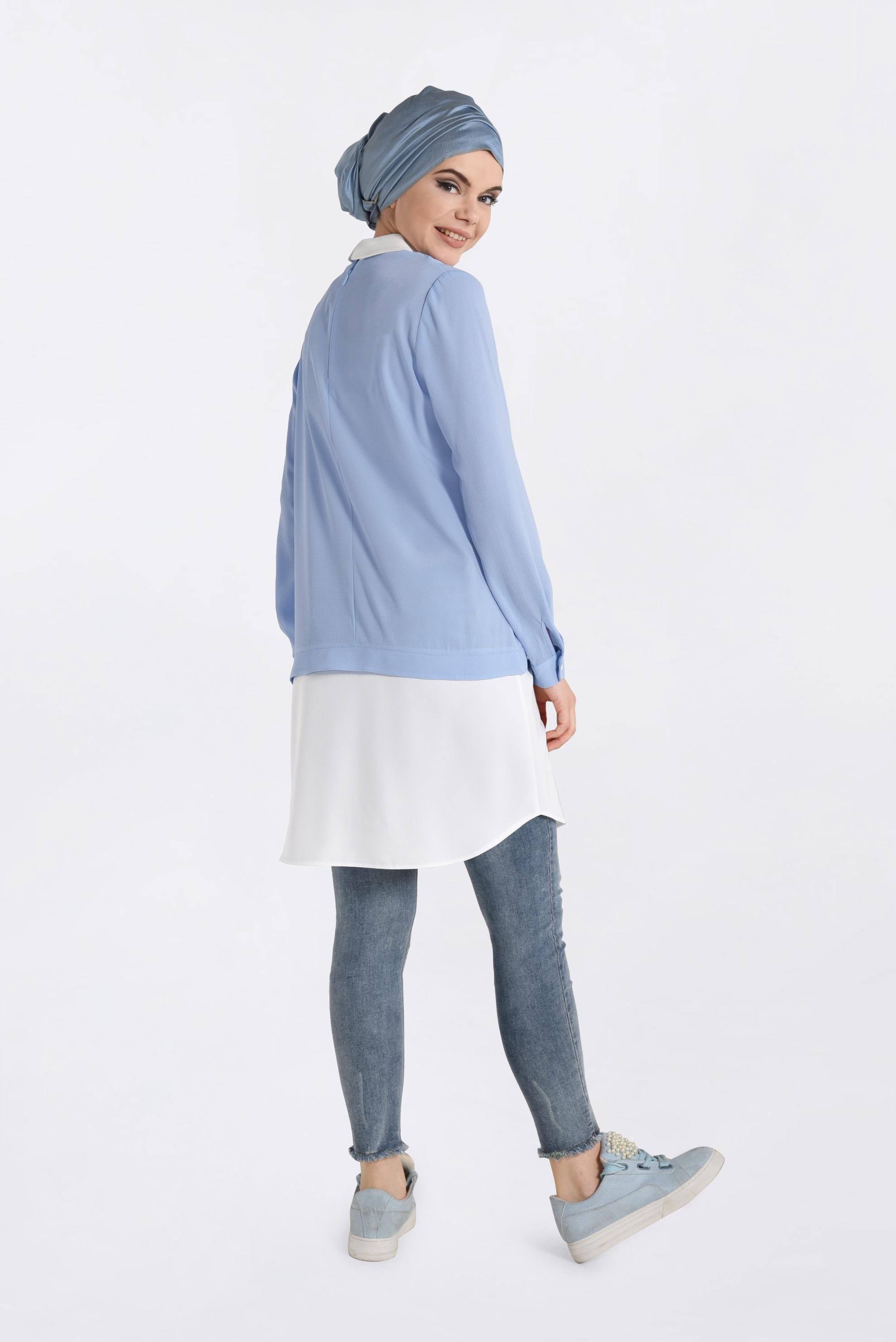 Tesettür giyim MAVİ GÖMLEK GÖRÜNÜMLÜ TUNİK 4275 