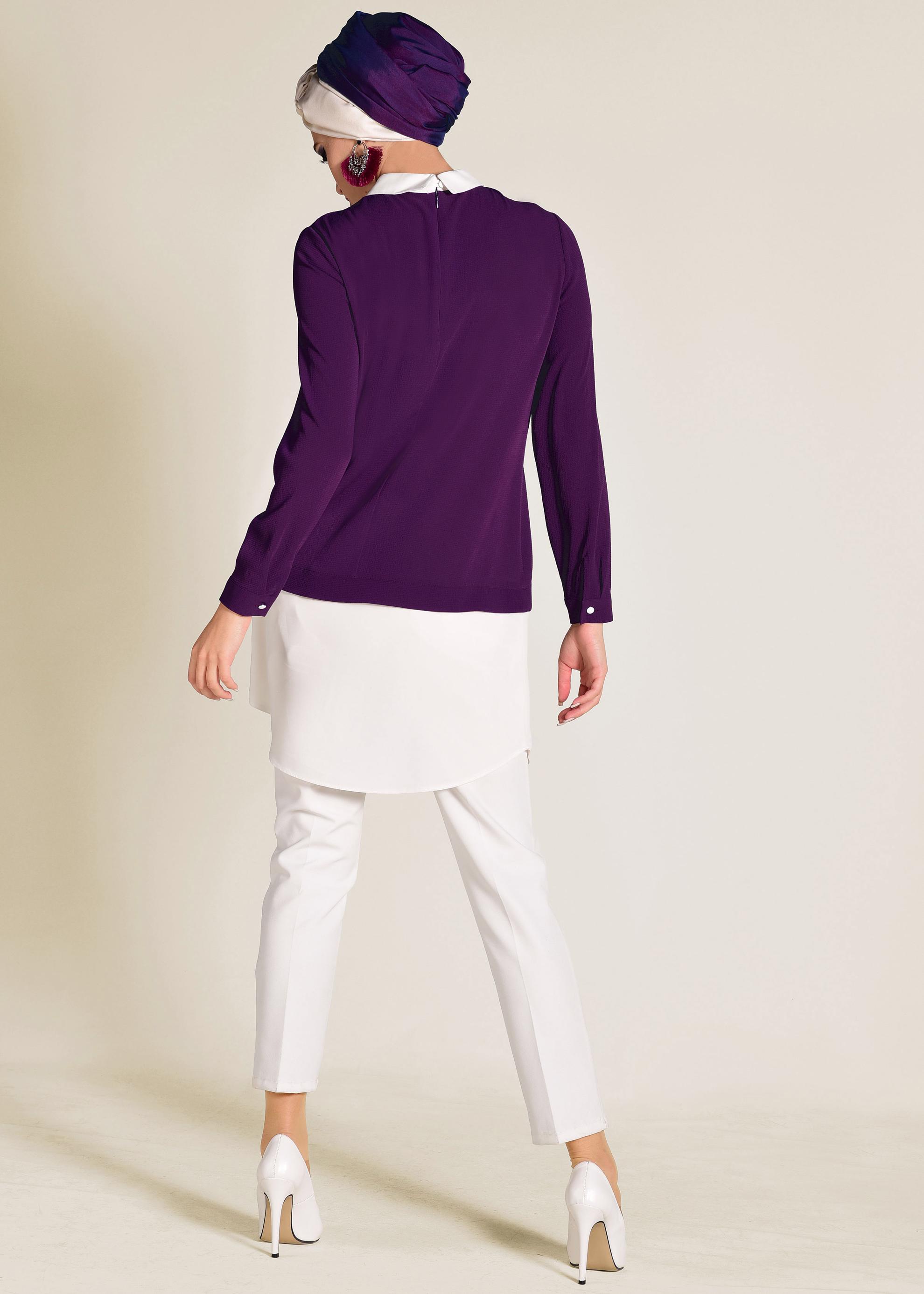 Tesettür giyim MOR GÖMLEK GÖRÜNÜMLÜ TUNİK 4275 