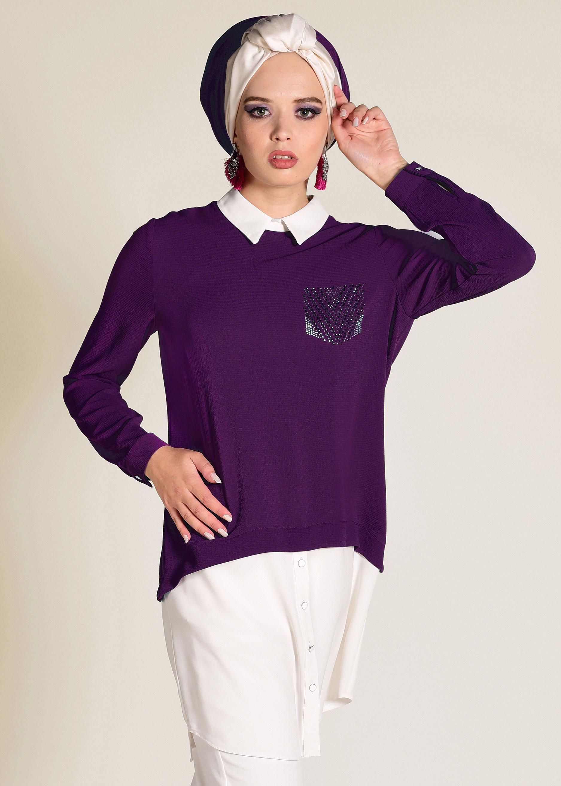 Tesettür giyim MOR GÖMLEK GÖRÜNÜMLÜ TUNİK 4275 