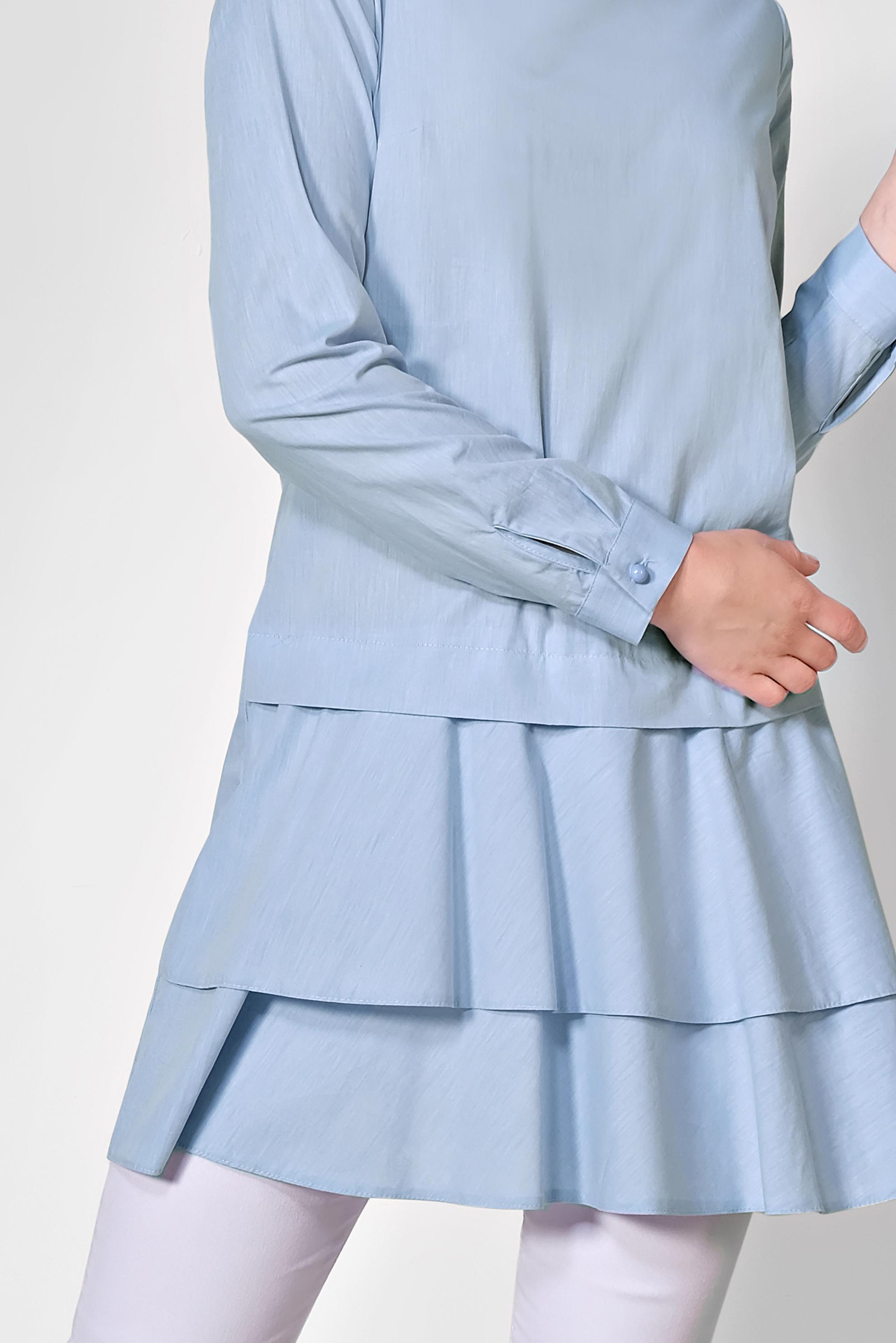 Tesettür giyim MAVİ ETEK UCU VOLANLI PAMUKLU TUNİK 4286