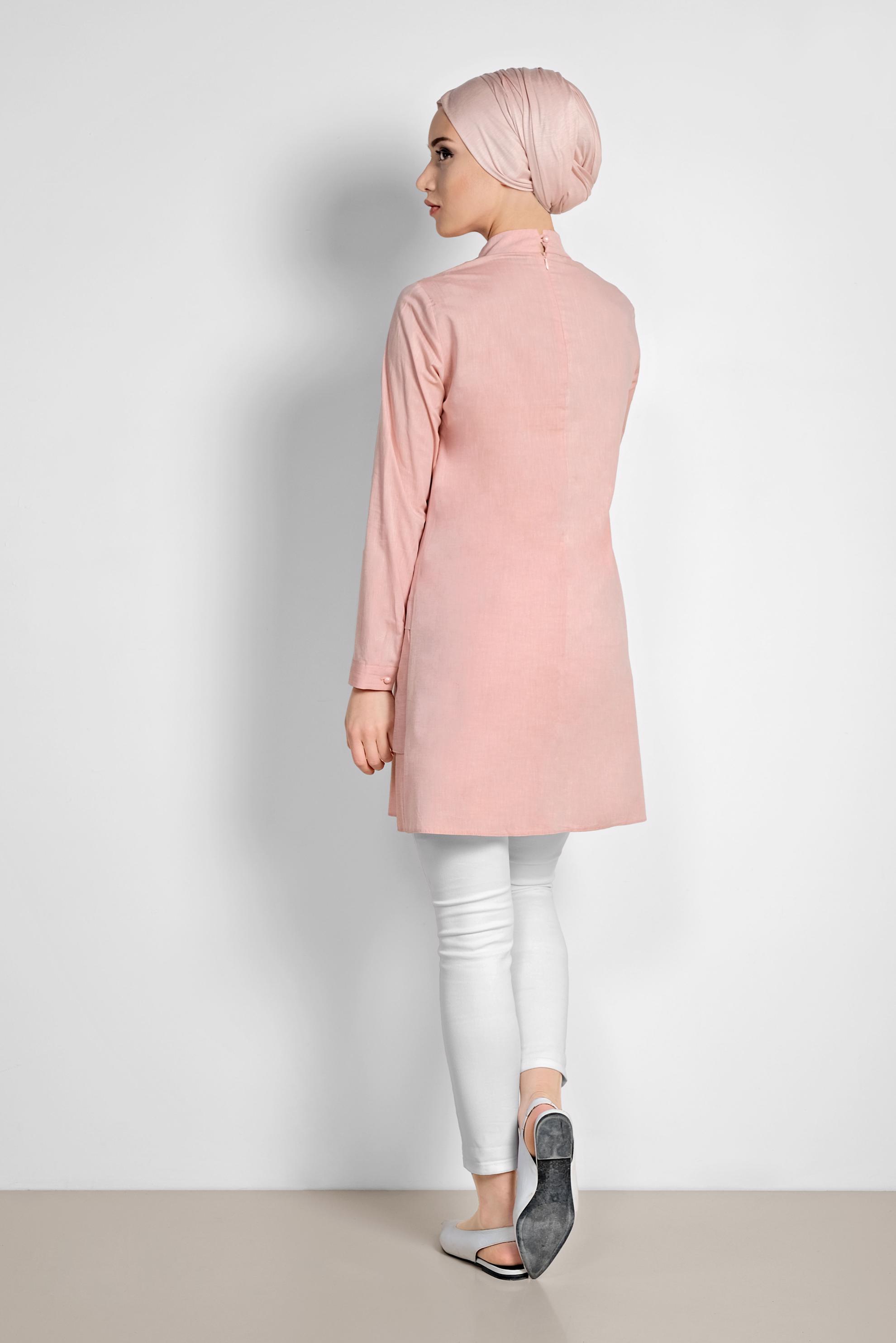 Tesettür giyim TURUNCU ETEK UCU VOLANLI PAMUKLU TUNİK 4286