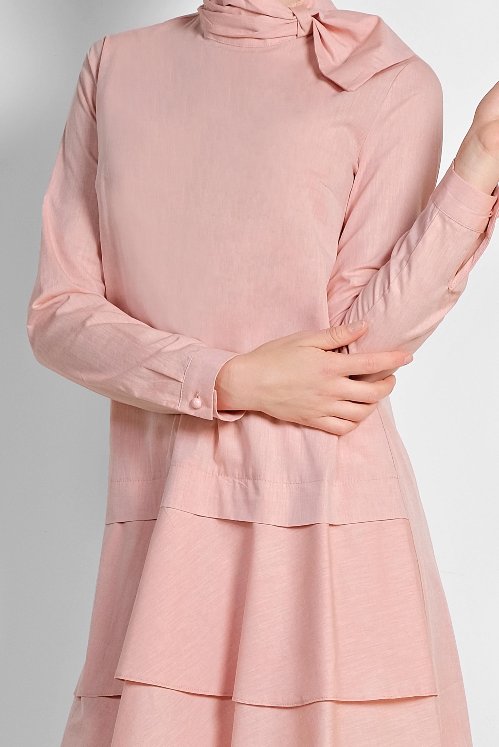 Tesettür giyim TURUNCU ETEK UCU VOLANLI PAMUKLU TUNİK 4286