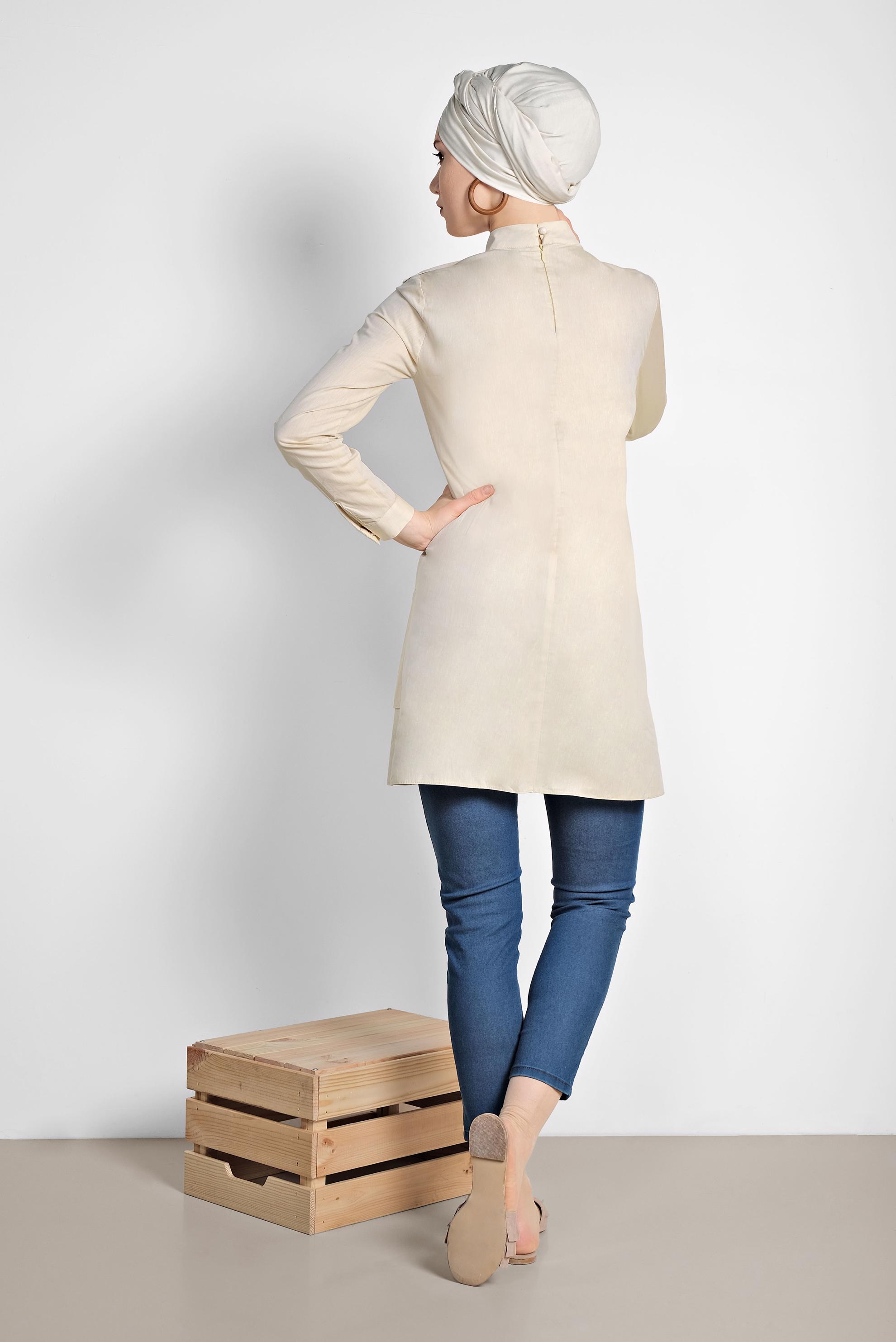 Tesettür giyim SARI ETEK UCU VOLANLI PAMUKLU TUNİK 4286