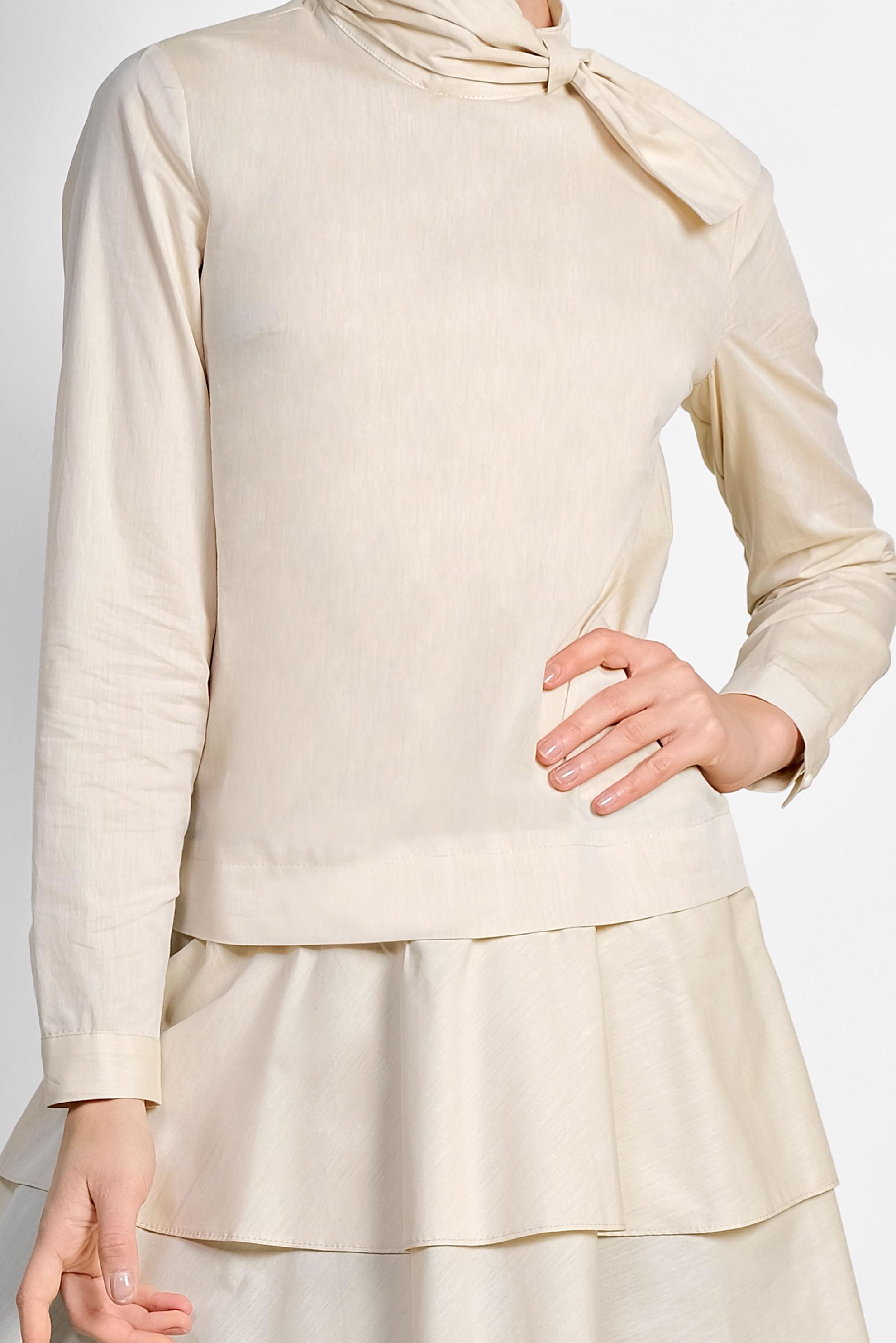 Tesettür giyim SARI ETEK UCU VOLANLI PAMUKLU TUNİK 4286