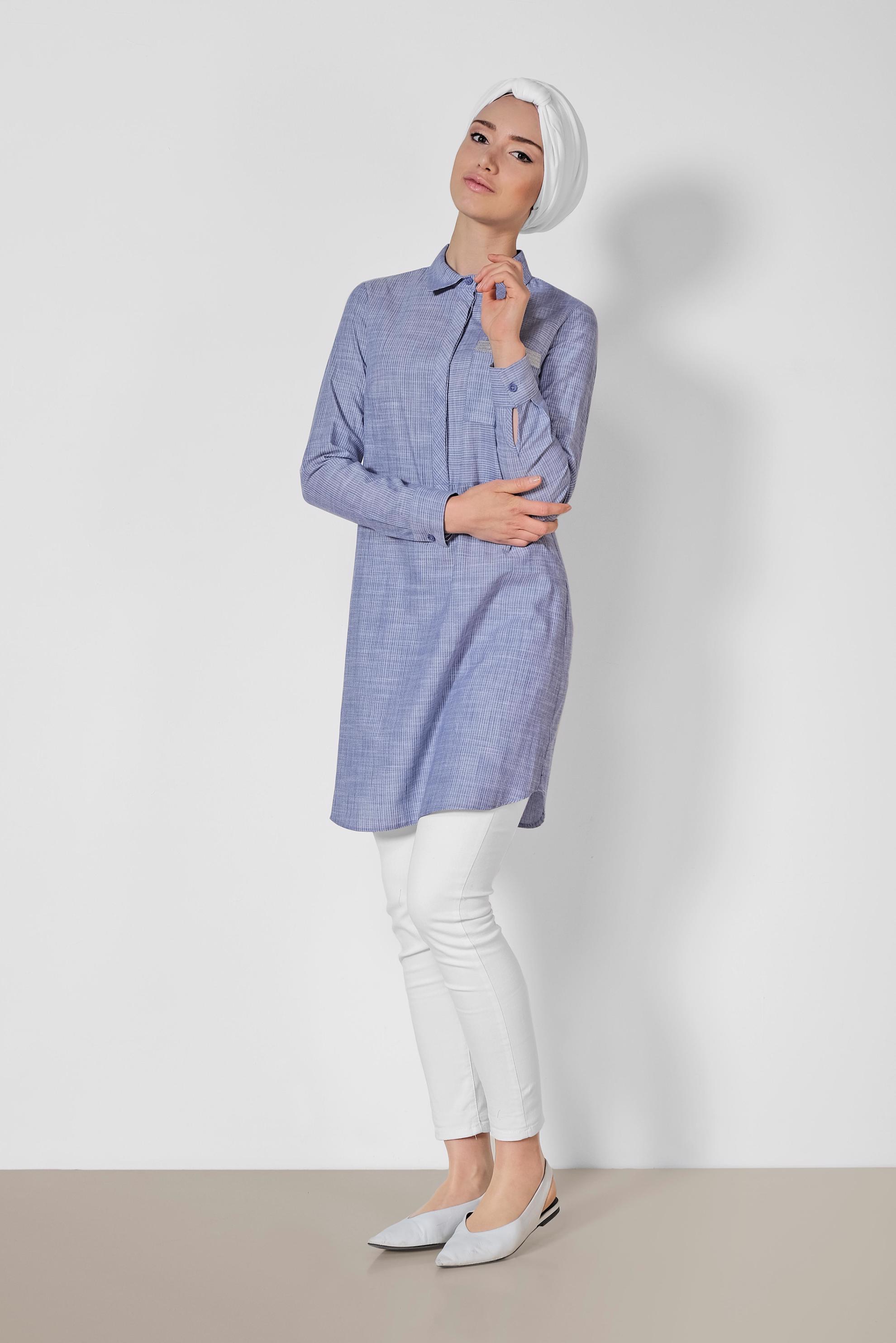 Tesettür giyim LACİVERT ÇİZGİ DESENLİ SPOR TUNİK 4288