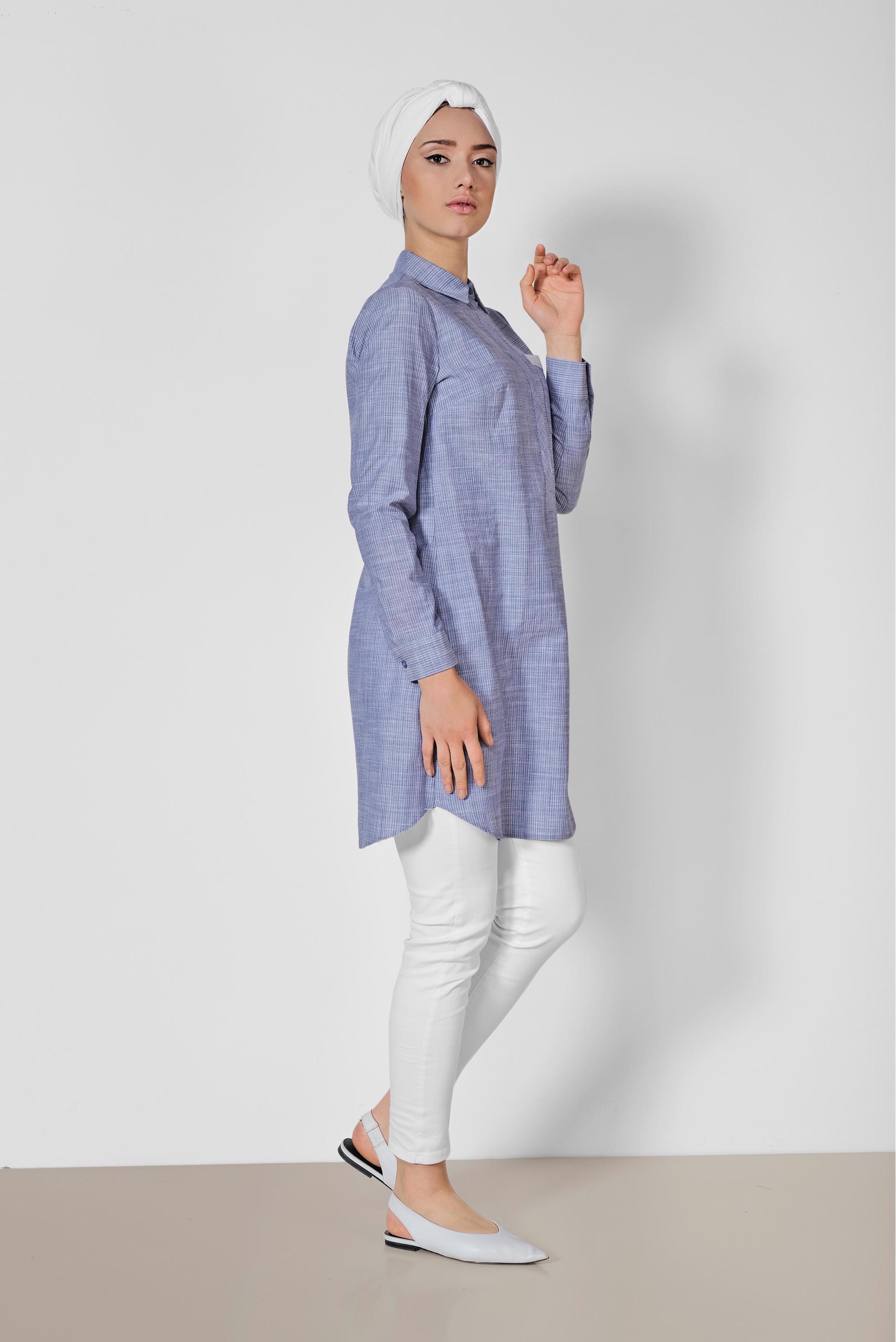 Tesettür giyim LACİVERT ÇİZGİ DESENLİ SPOR TUNİK 4288