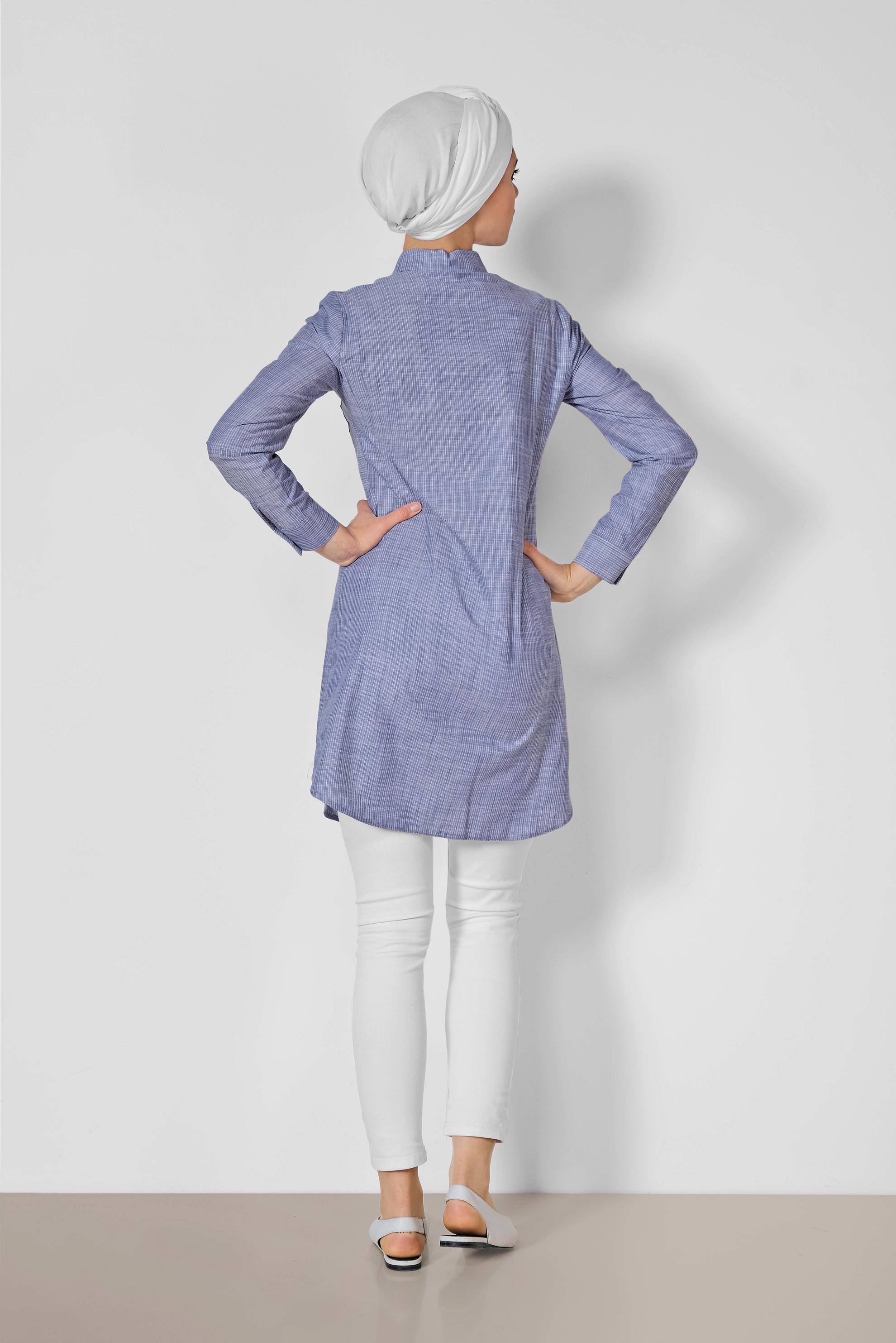 Tesettür giyim LACİVERT ÇİZGİ DESENLİ SPOR TUNİK 4288