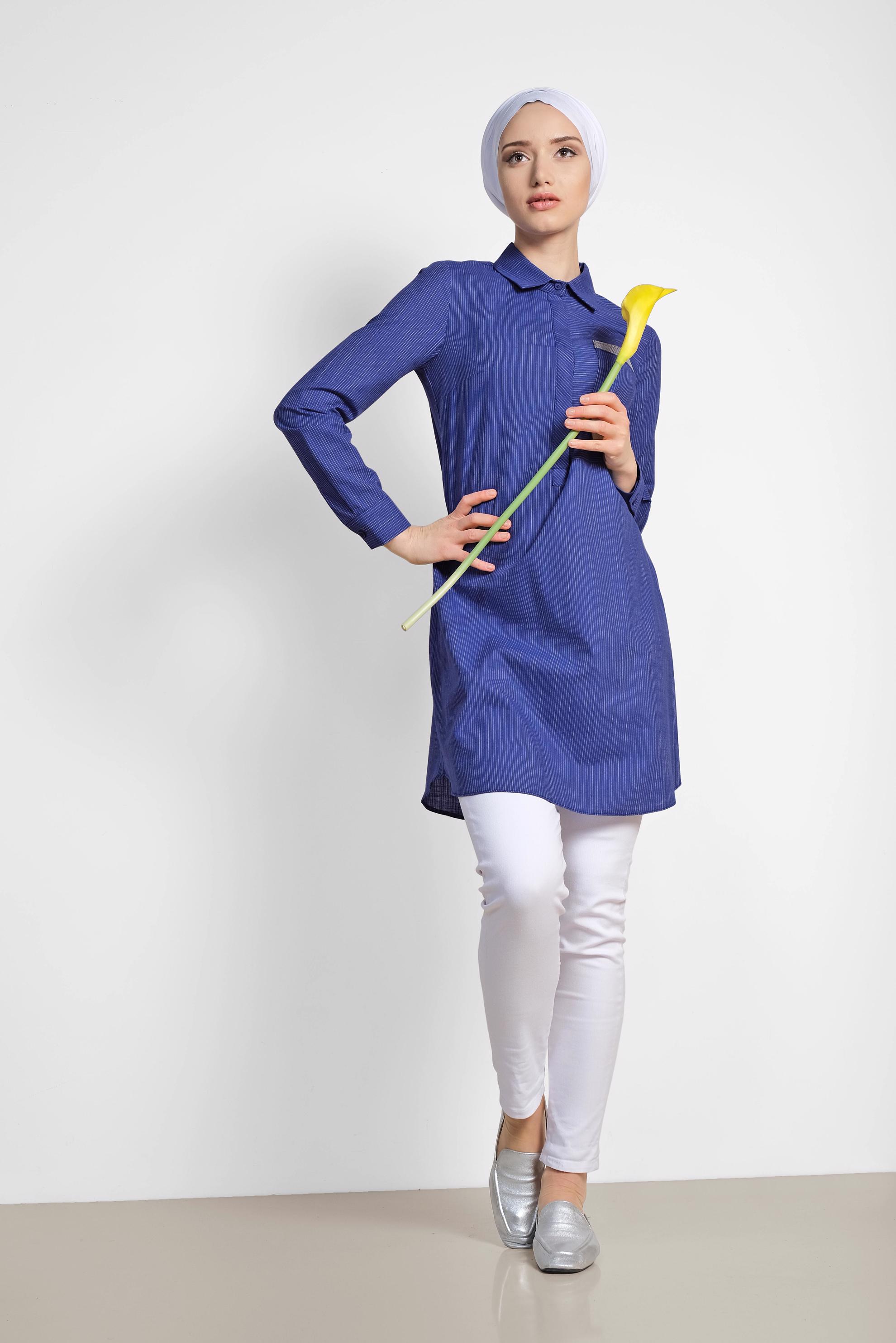 Tesettür giyim LACİVERT ÇİZGİ DESENLİ SPOR TUNİK 4288