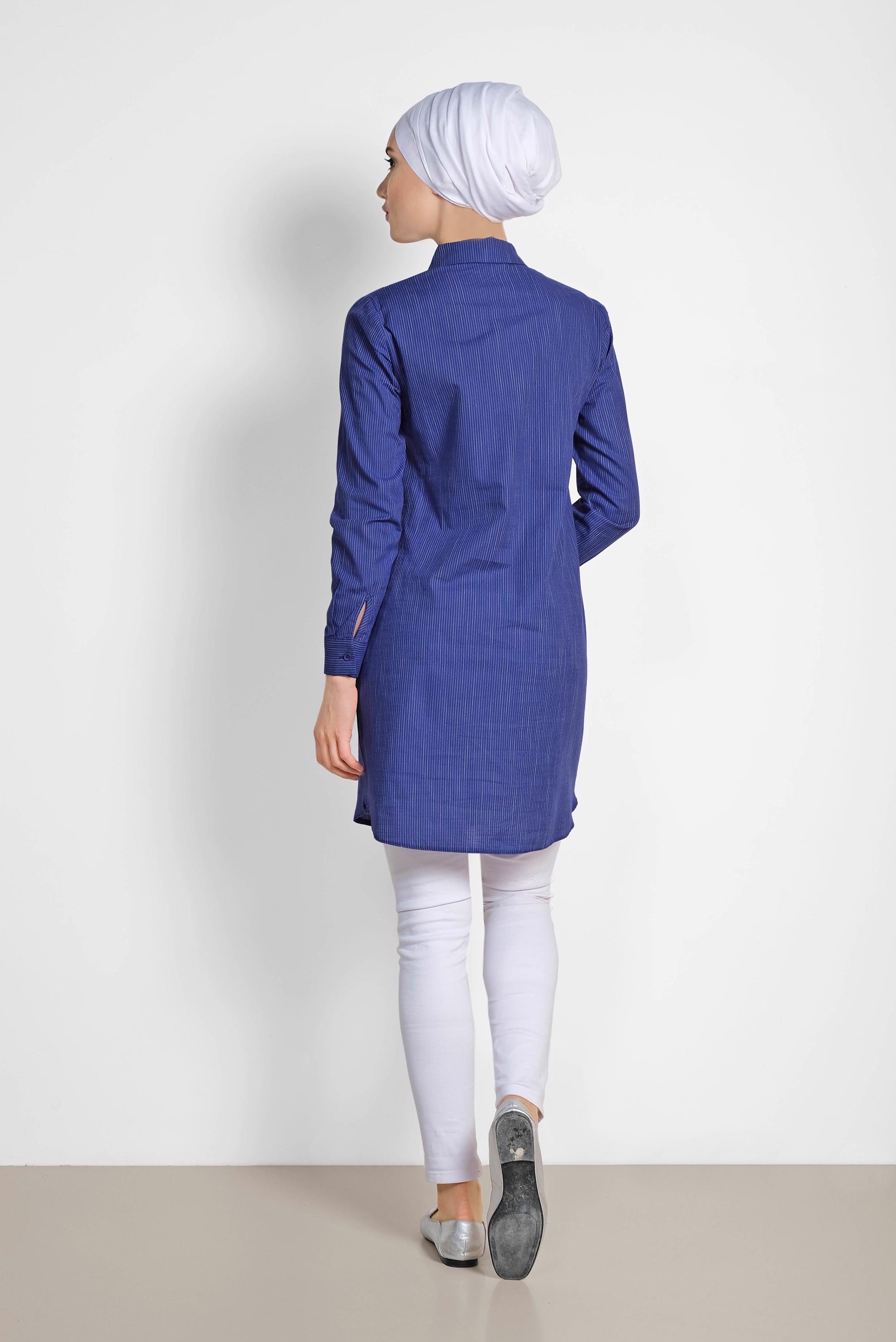 Tesettür giyim LACİVERT ÇİZGİ DESENLİ SPOR TUNİK 4288