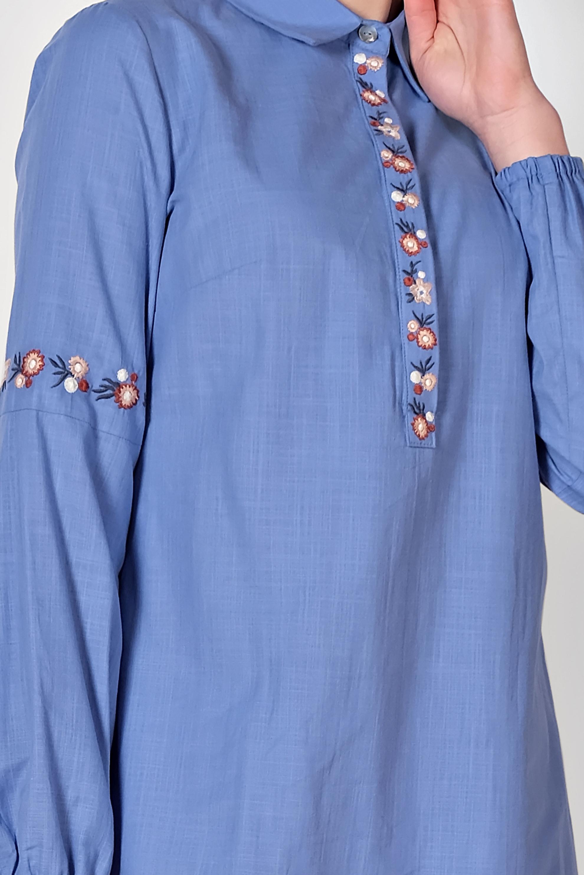 Tesettür giyim LACİVERT NAKIŞ İŞLEMELİ KETEN TUNİK 4289