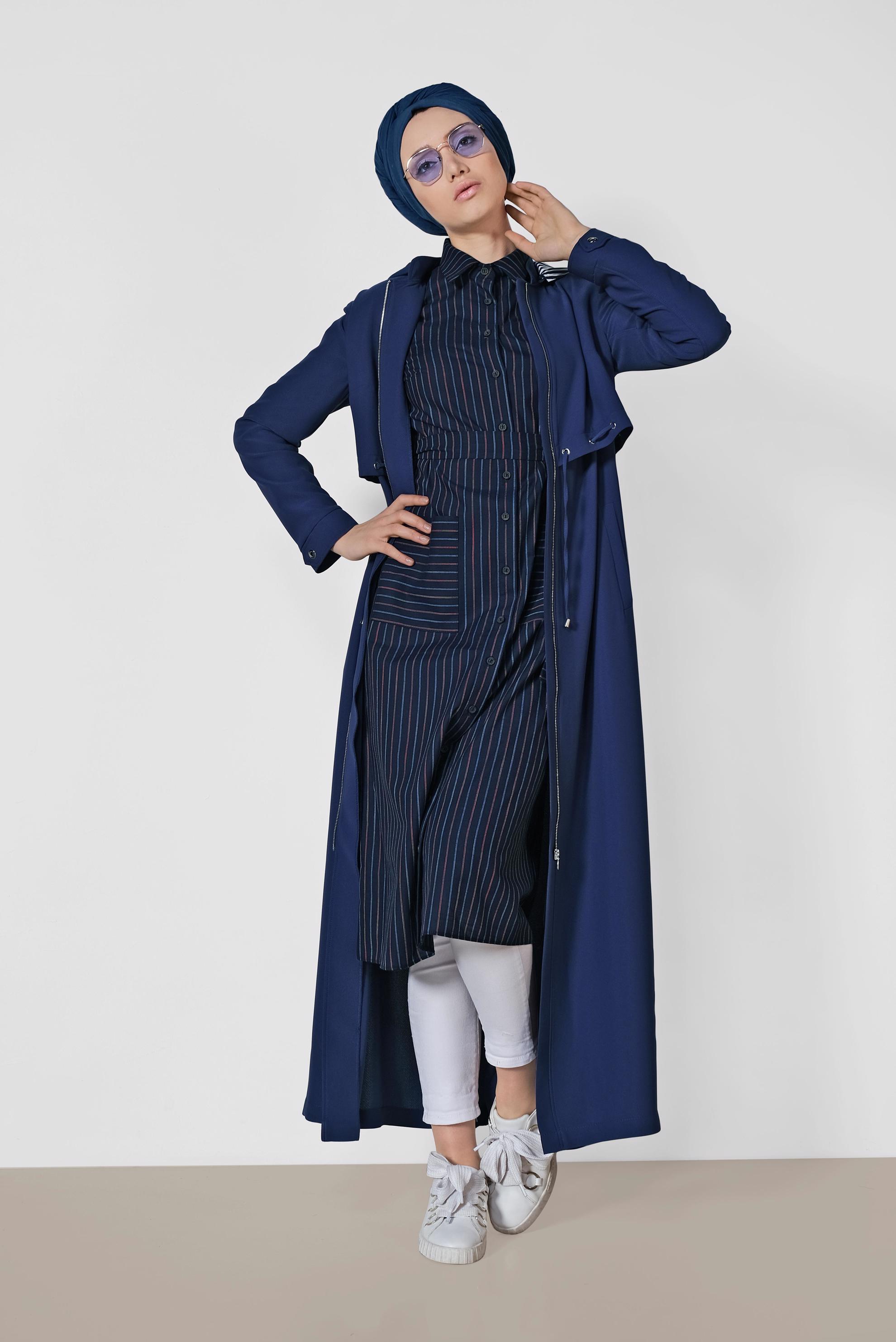 Tesettür giyim LACİVERT ÇİZGİ DESENLİ TUNİK 4290