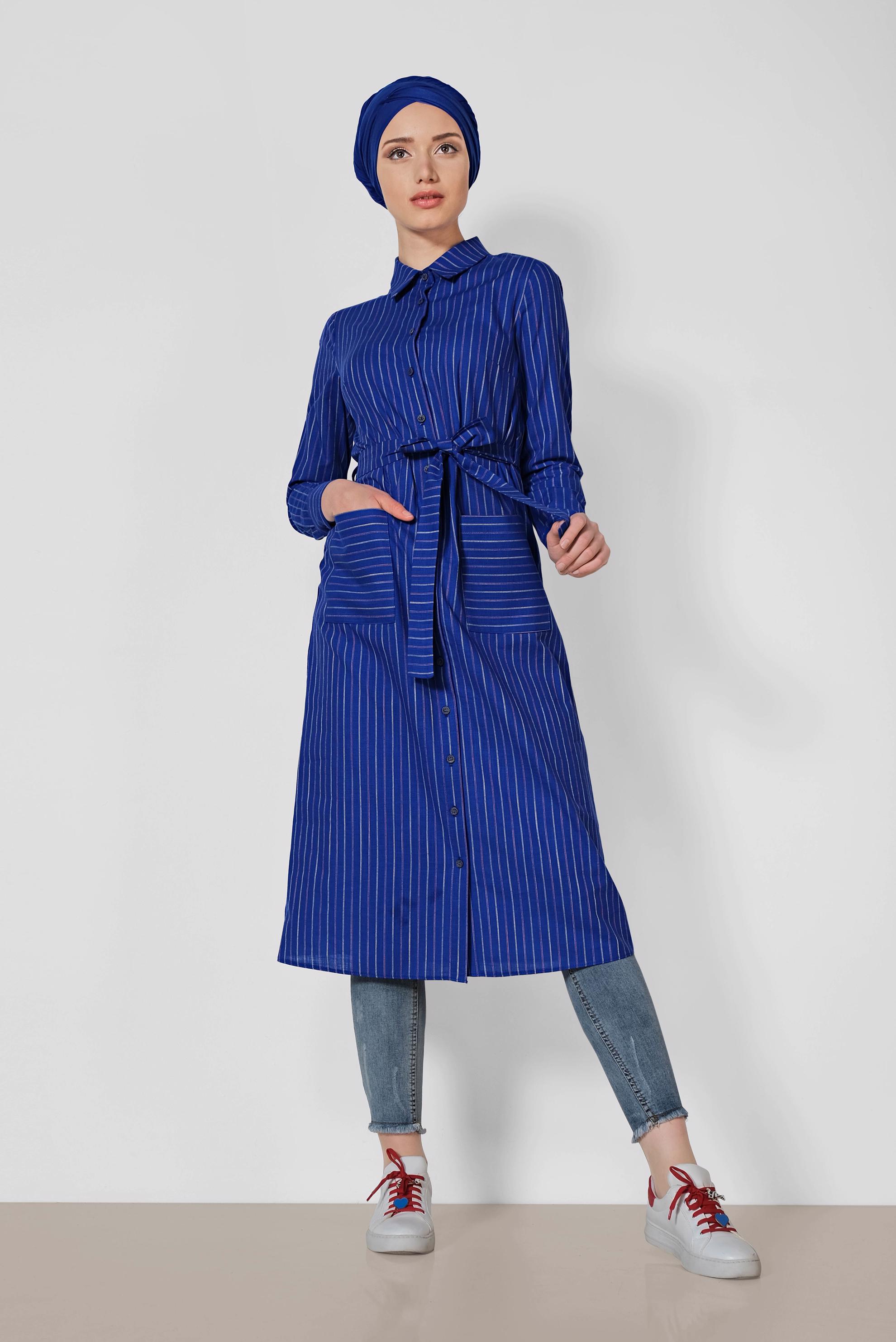 Tesettür giyim LACİVERT ÇİZGİ DESENLİ TUNİK 4290